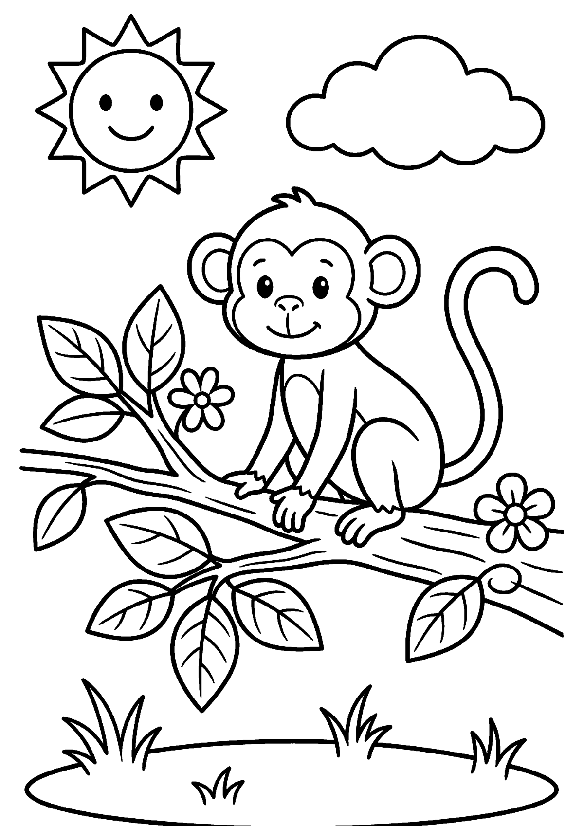 Aap zit op tak kleurplaat