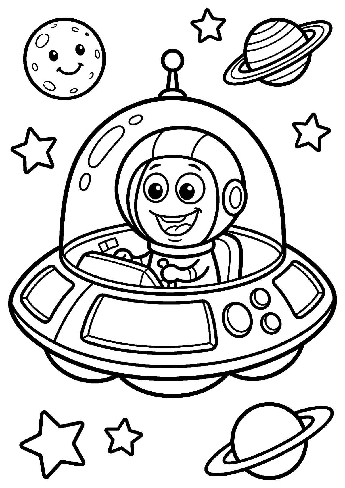 Alien in ruimteschip kleurplaat