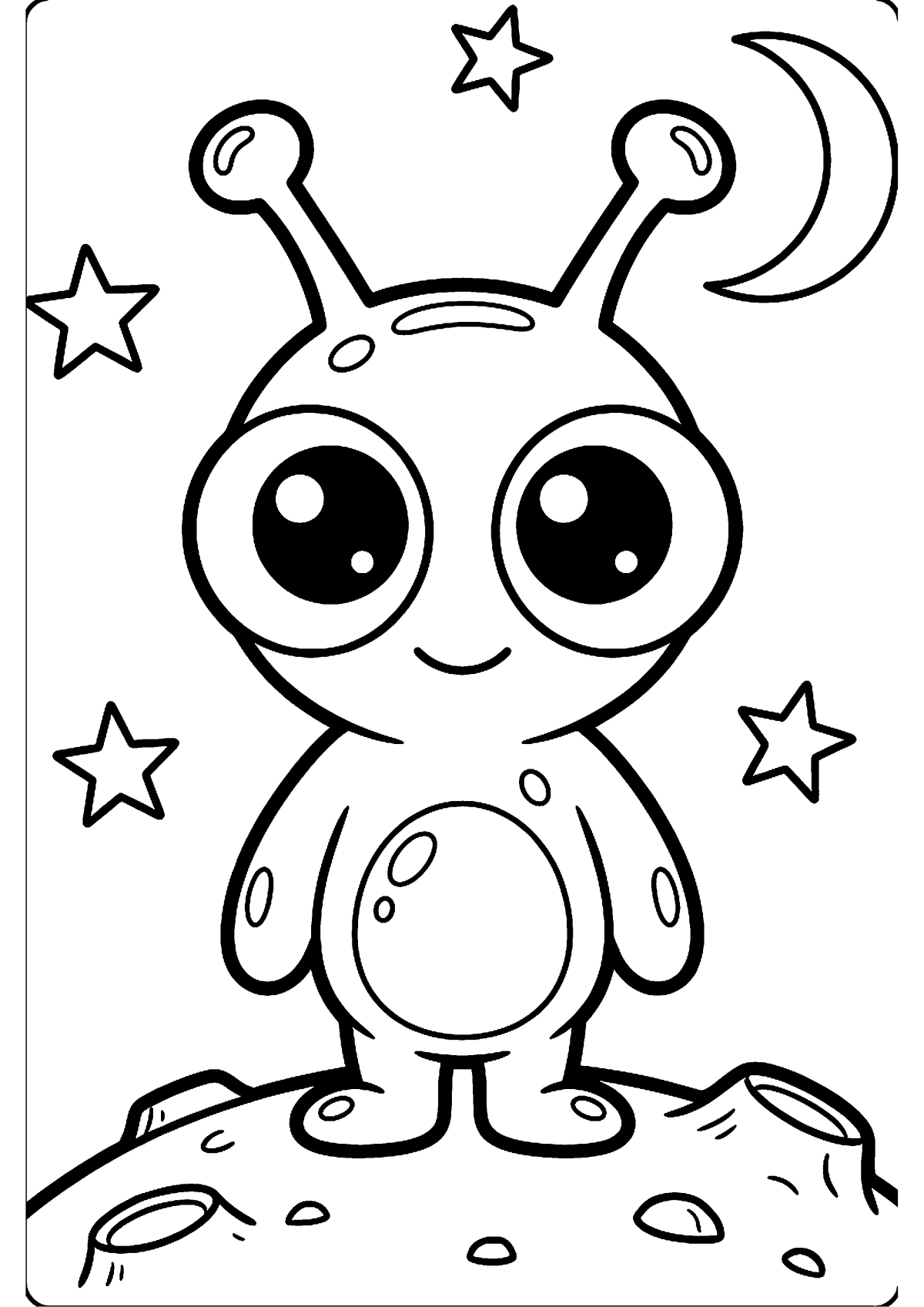 Alien met grote ogen kleurplaat