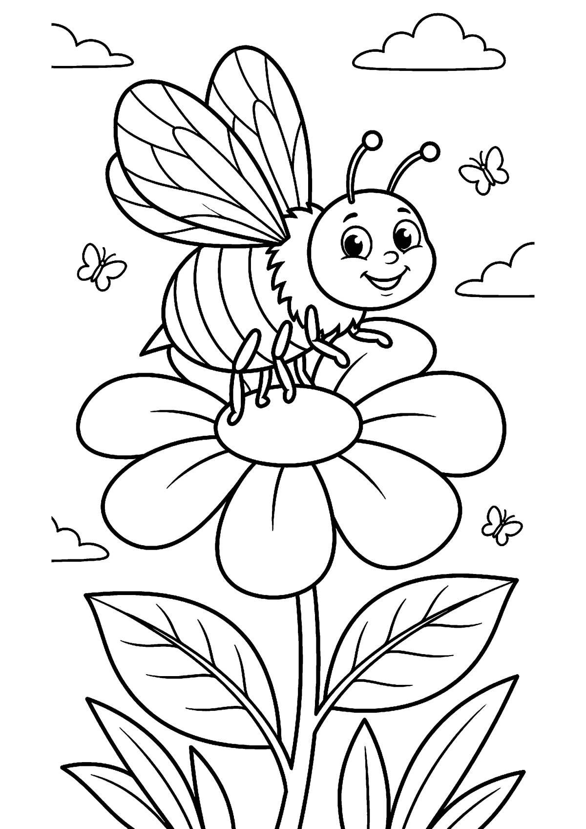 Bij op bloem kleurplaat