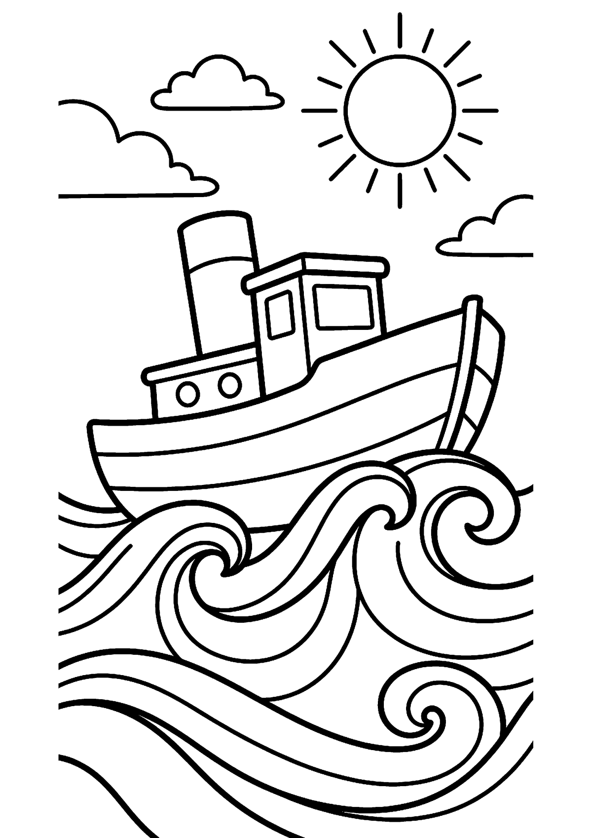 Boot met golven kleurplaat