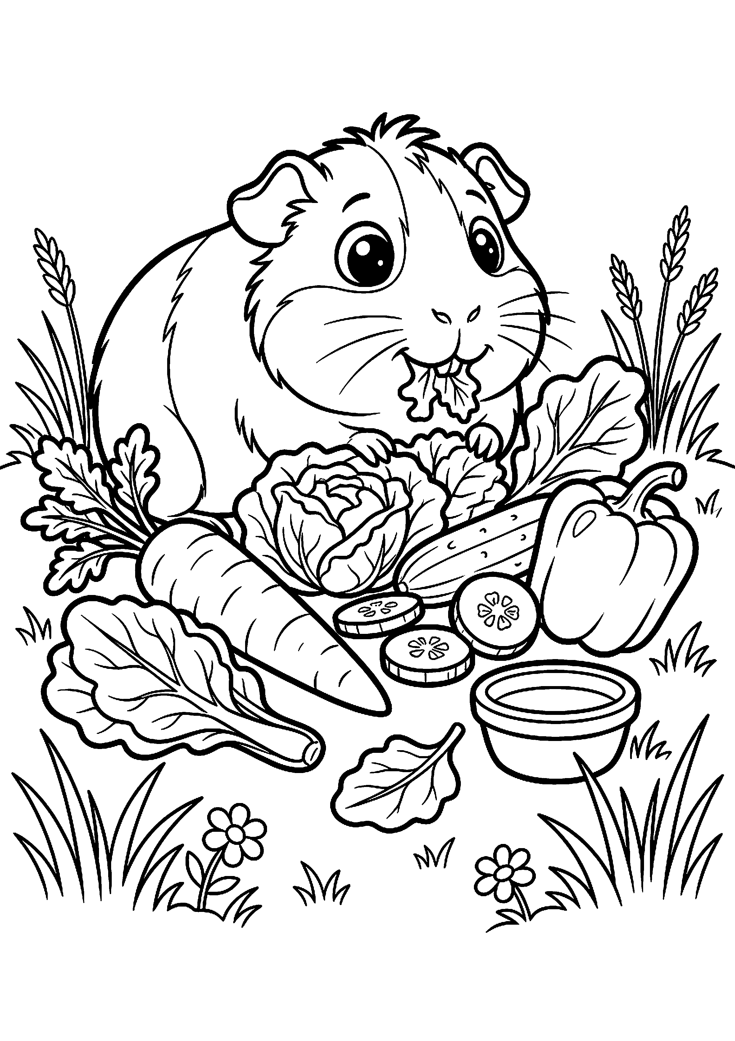Cavia eet groente kleurplaat — gratis kleurplaat