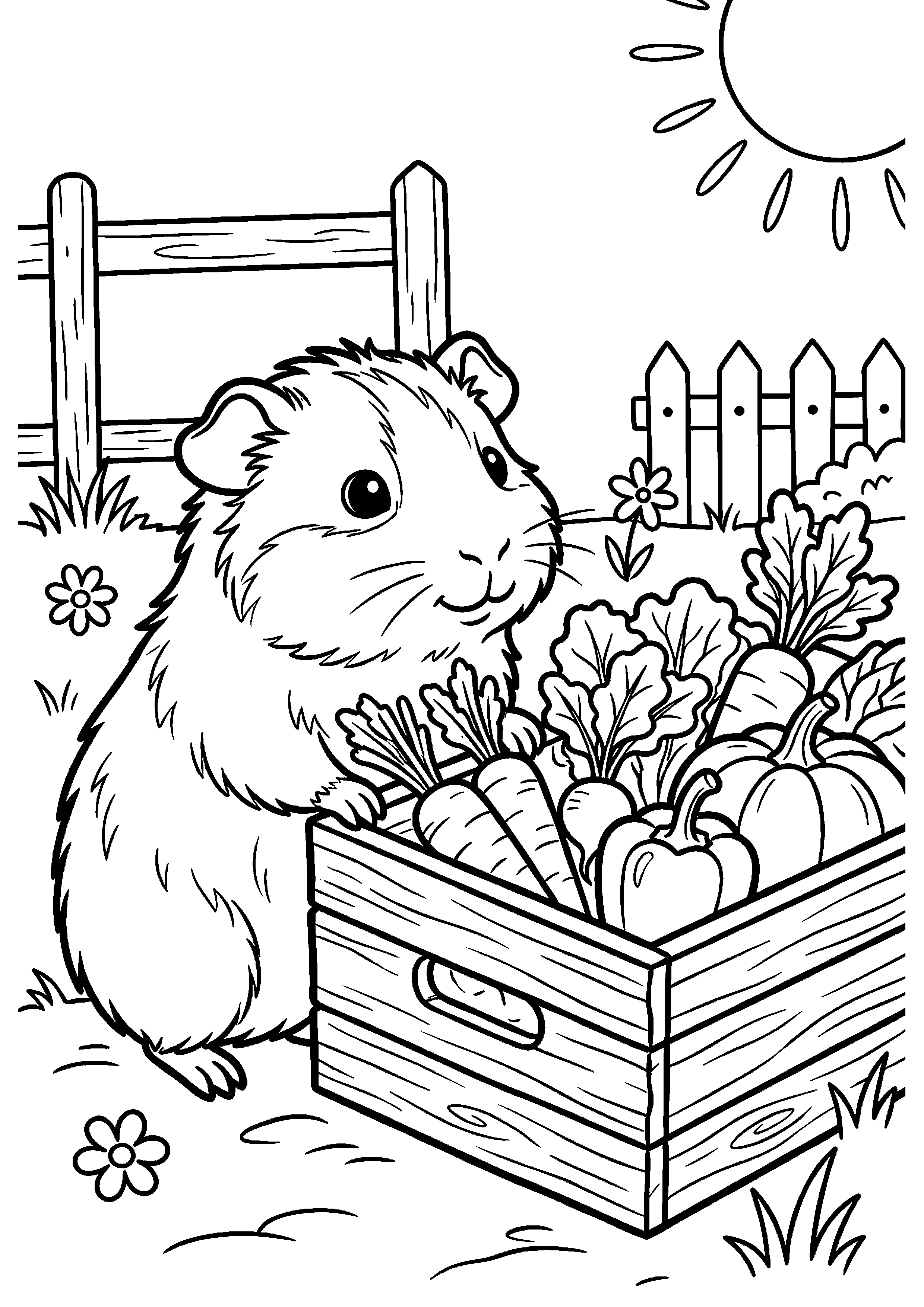 Cavia met groentebak kleurplaat — gratis kleurplaat