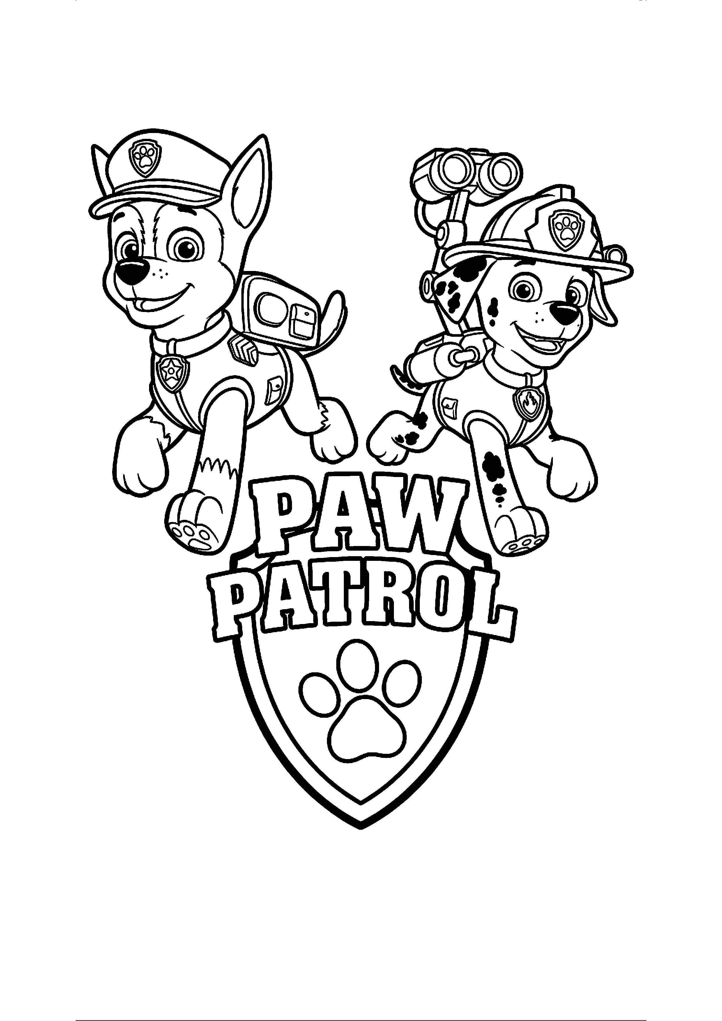 Chase en marshall samen met paw patrol badge kleurplaat