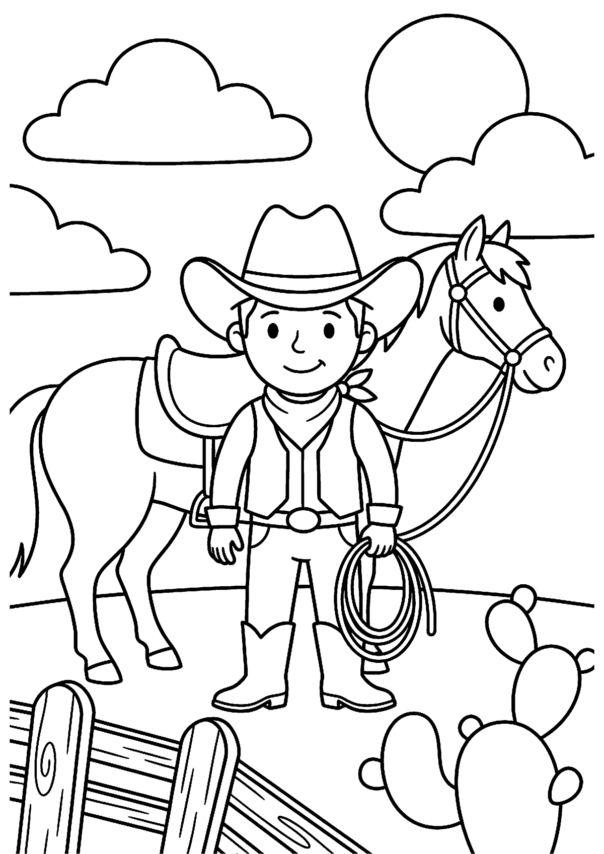 Cowboy met hoed kleurplaat — gratis kleurplaat