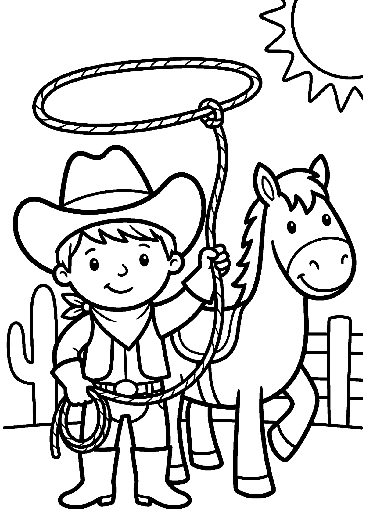 Cowboy met lasso kleurplaat — gratis kleurplaat