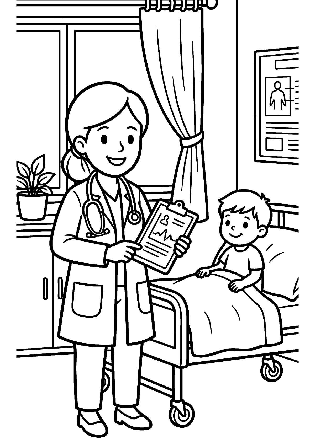 Dokter in ziekenhuis kleurplaat — gratis kleurplaat
