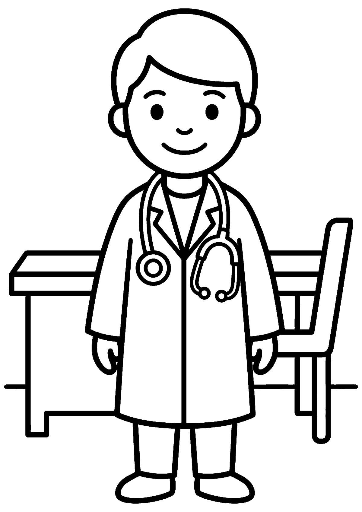 Dokter met stethoscoop kleurplaat — gratis kleurplaat