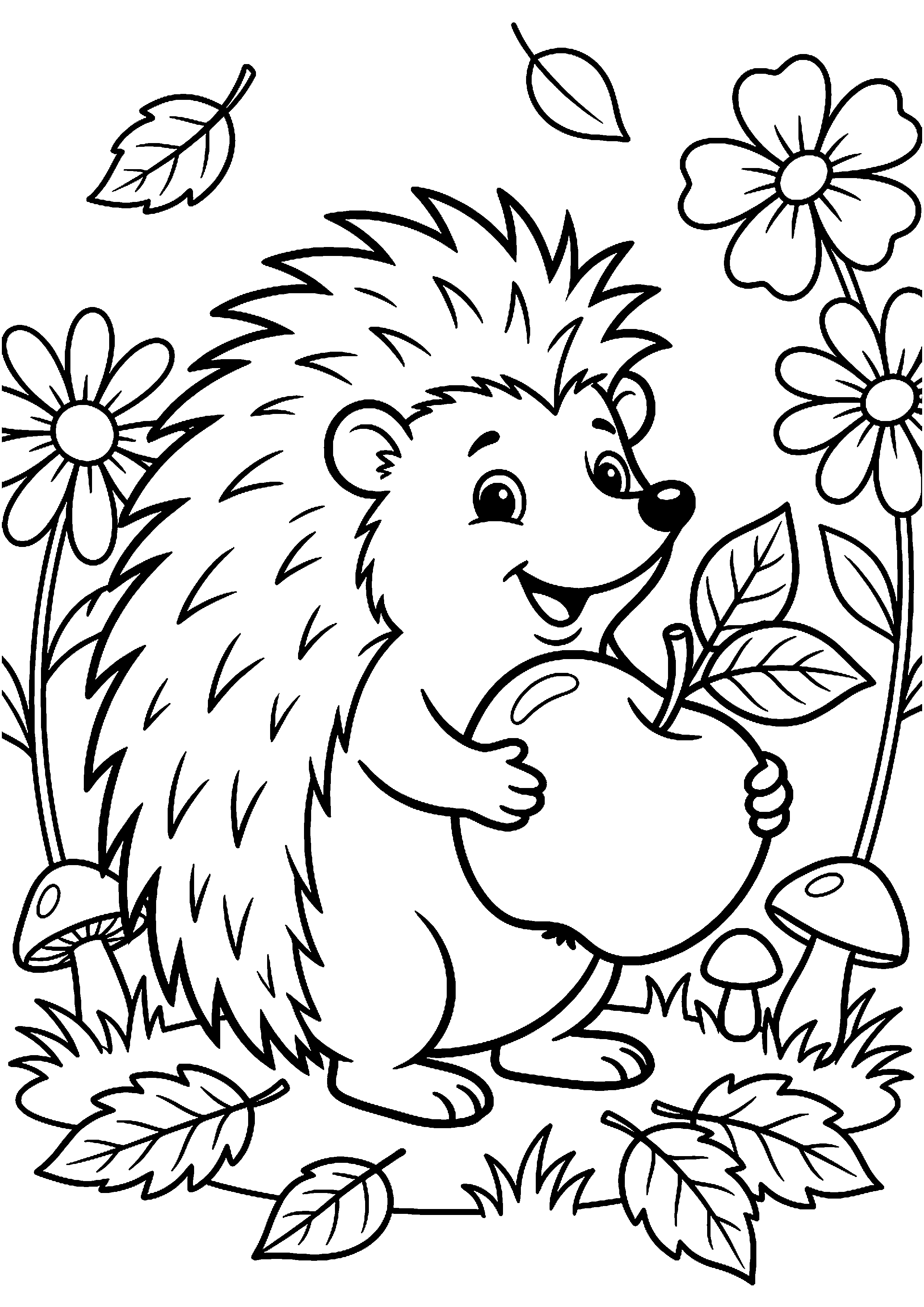 Egel met appel kleurplaat — gratis kleurplaat