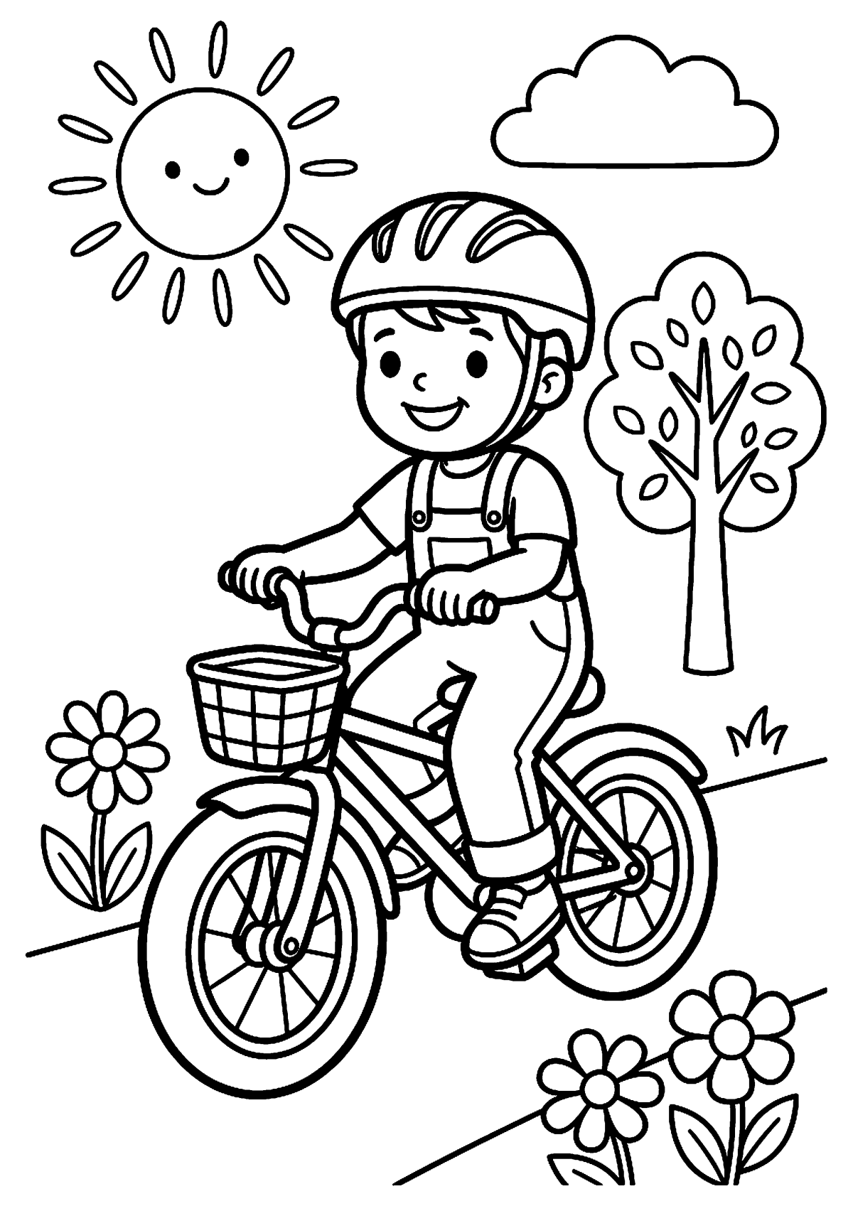 Fietsende kind kleurplaat — gratis kleurplaat