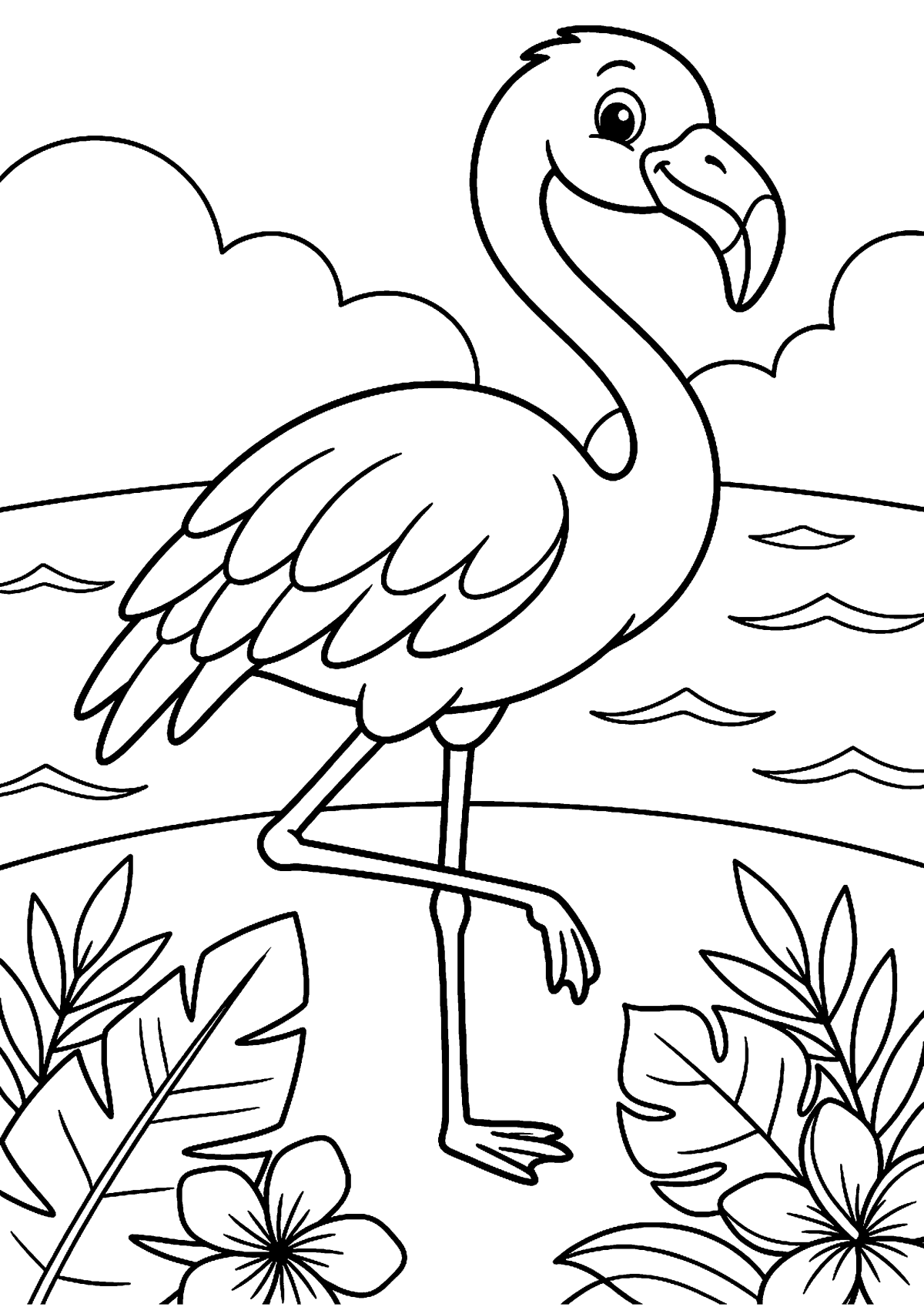 Flamingo op een poot kleurplaat