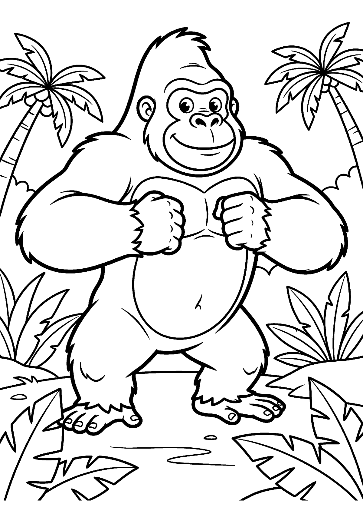 Gorilla slaat borst kleurplaat — gratis kleurplaat