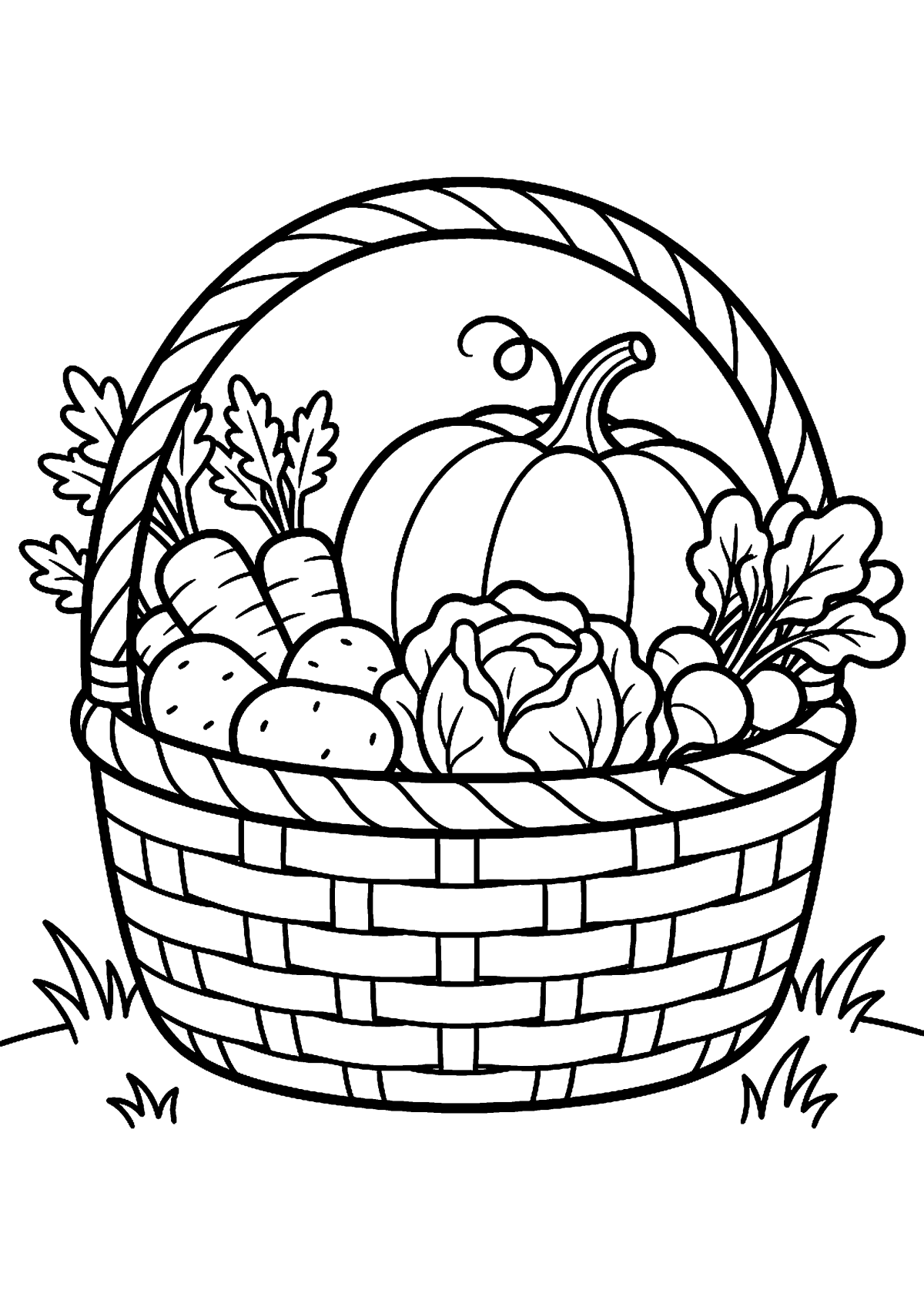 Groenten in mand kleurplaat