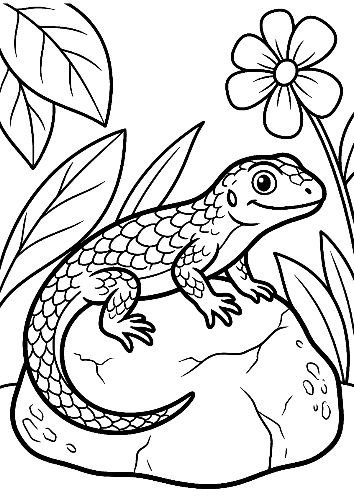 Hagedis op steen kleurplaat — gratis kleurplaat