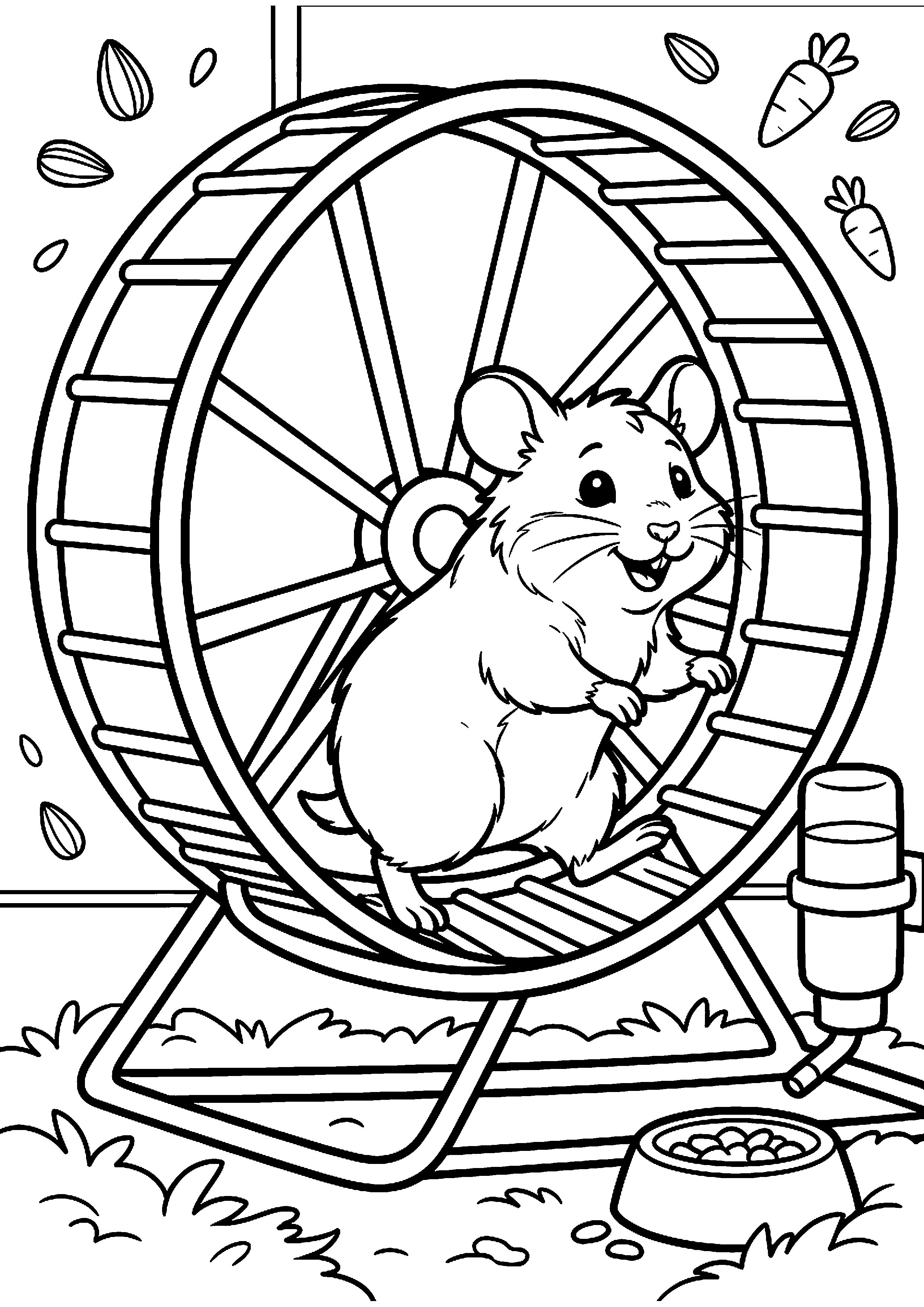 Hamster in looprad kleurplaat — gratis kleurplaat