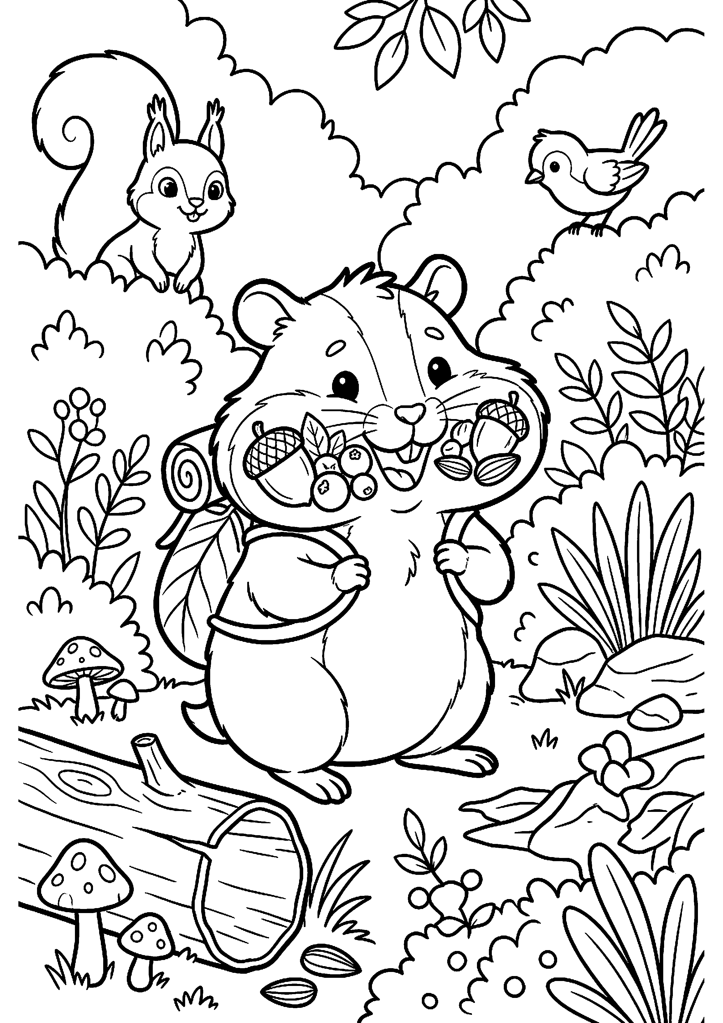 Hamster verzamelt eten kleurplaat — gratis kleurplaat