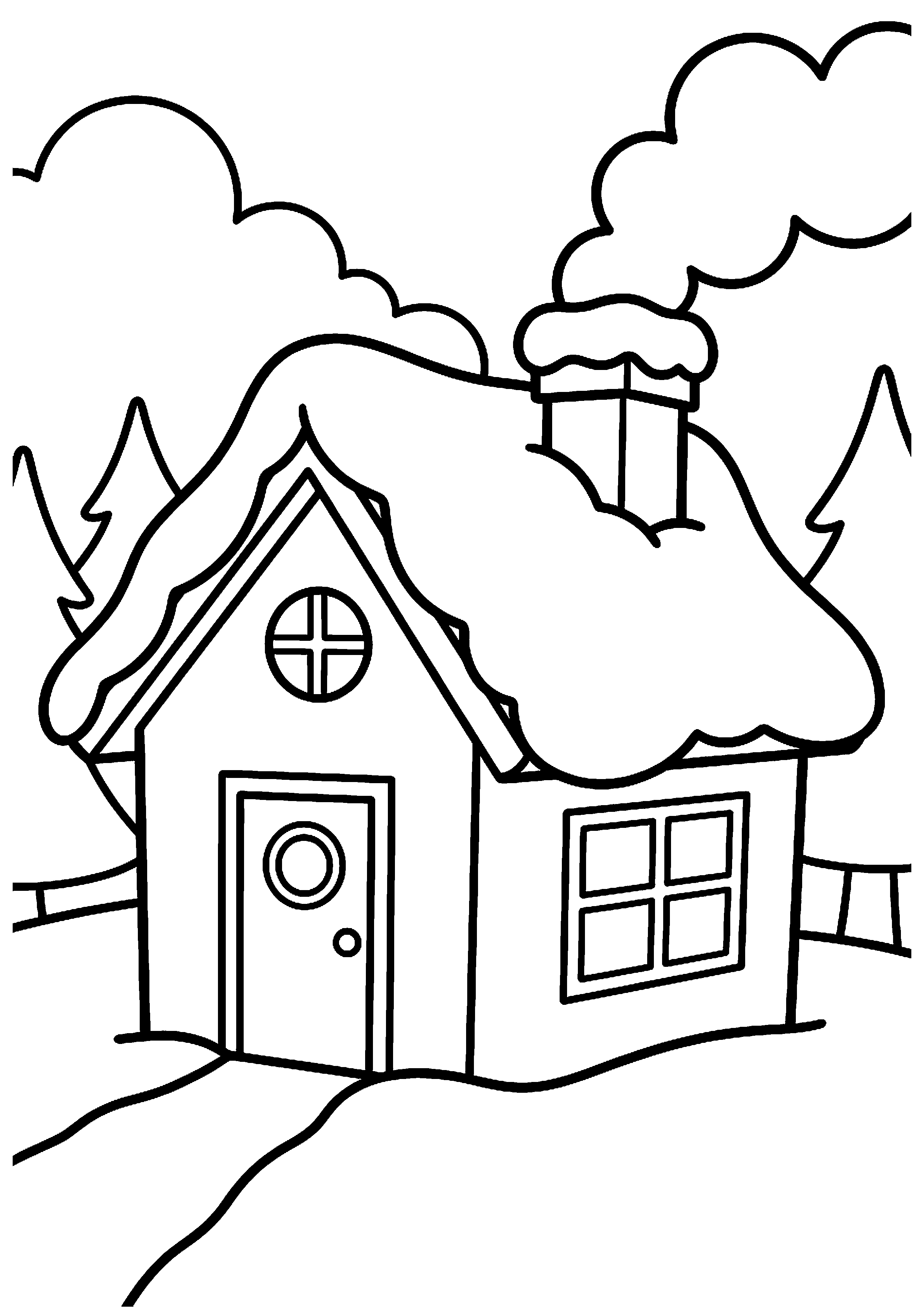 Huis met sneeuw op dak kleurplaat — gratis kleurplaat