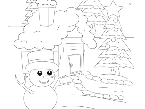 Huisje in de Sneeuw Kleurplaat — gratis kleurplaat