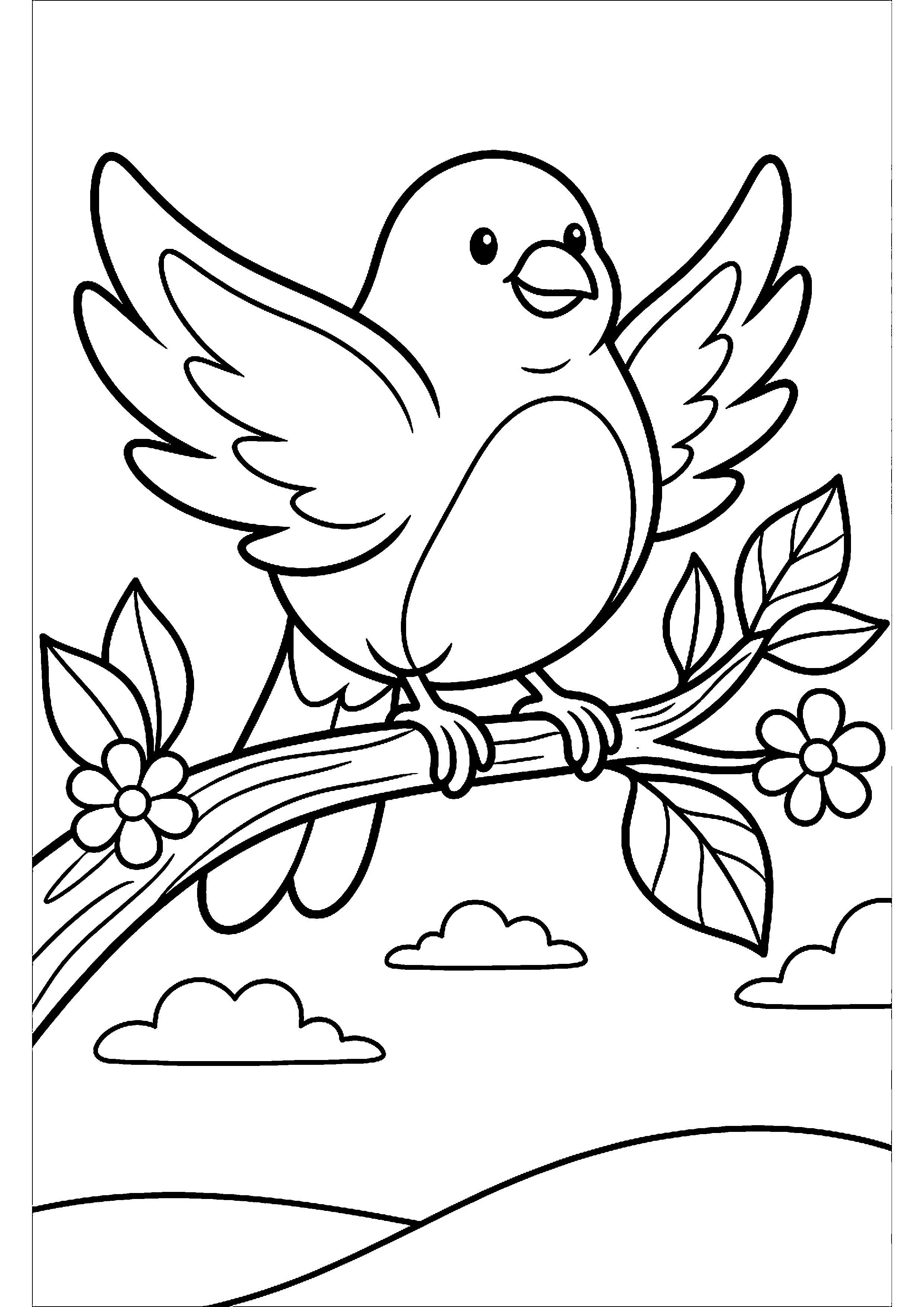 Kanarie op tak kleurplaat — gratis kleurplaat