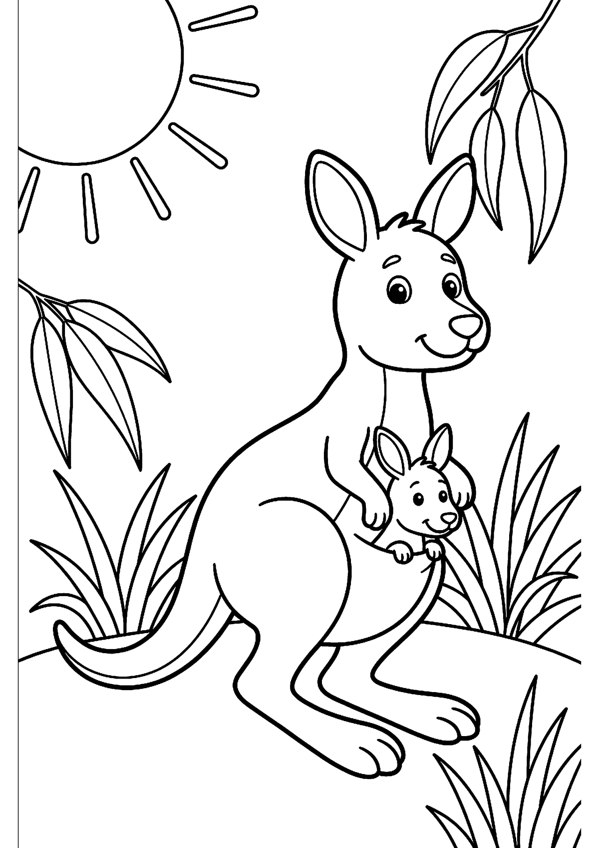 Kangoeroe met baby kleurplaat — gratis kleurplaat