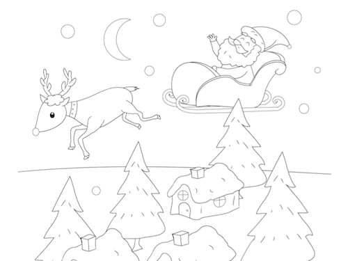 Kerstman in Arreslee Kleurplaat — gratis kleurplaat