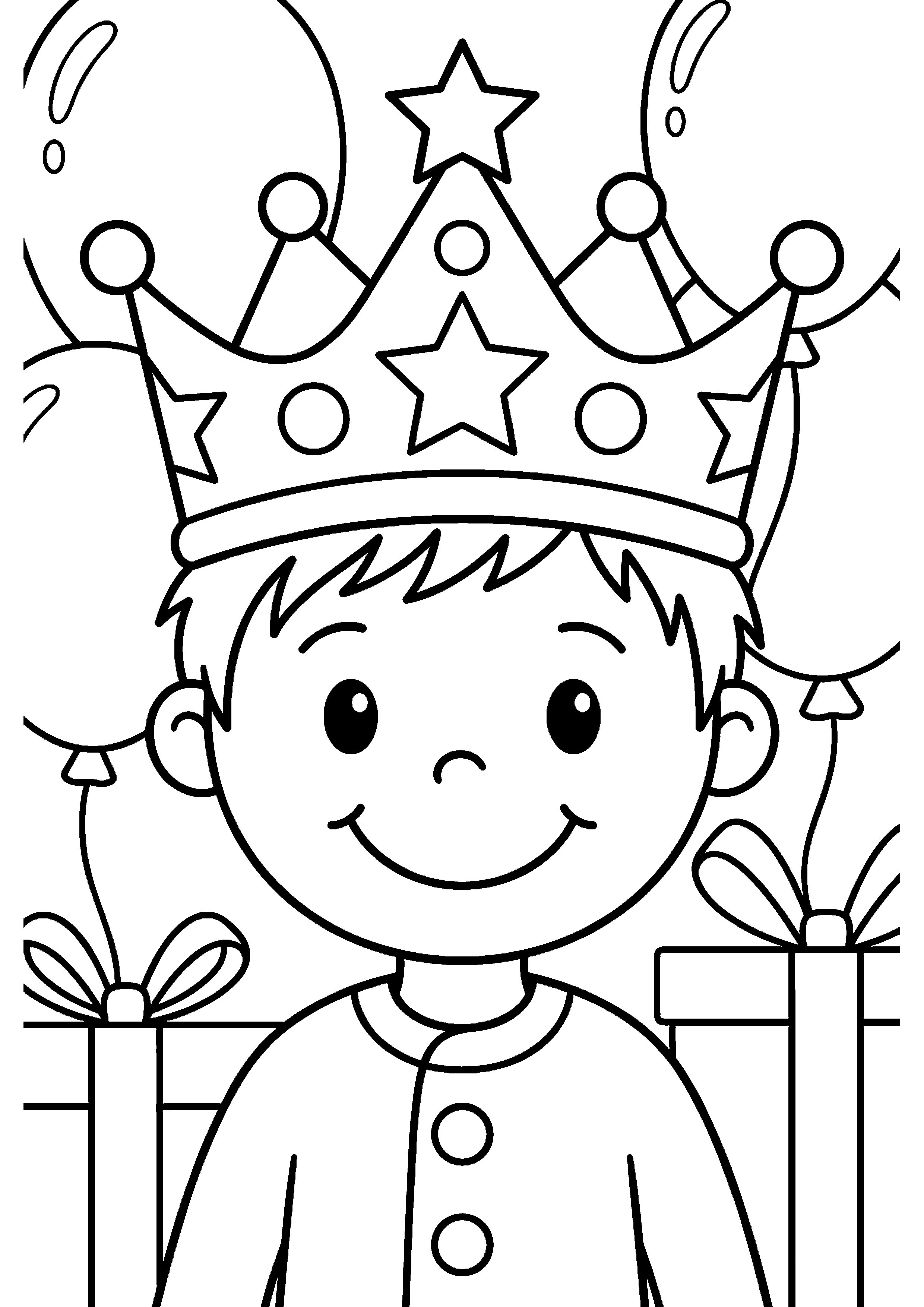Kind draagt feestelijke kroon kleurplaat — gratis kleurplaat