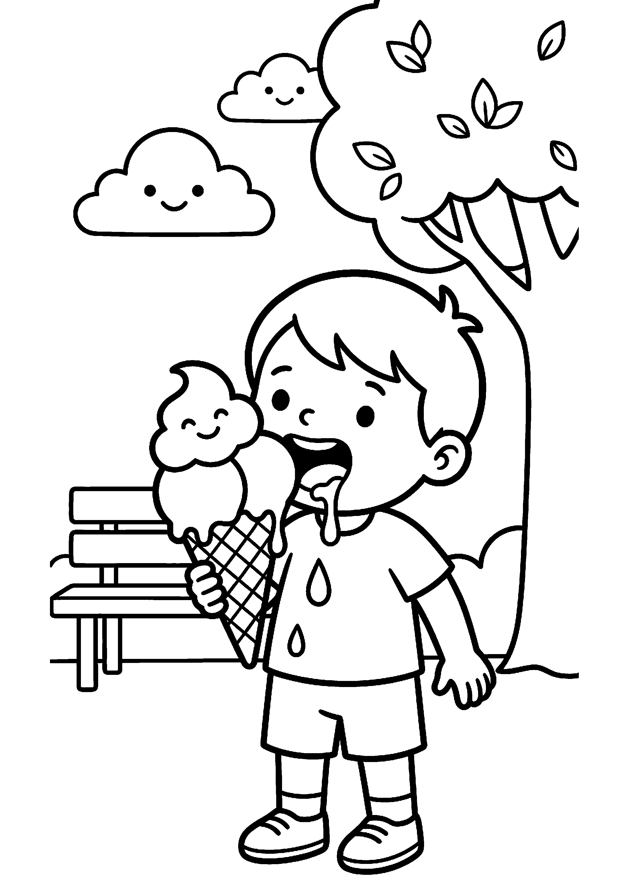 Kind eet een ijsje kleurplaat — gratis kleurplaat