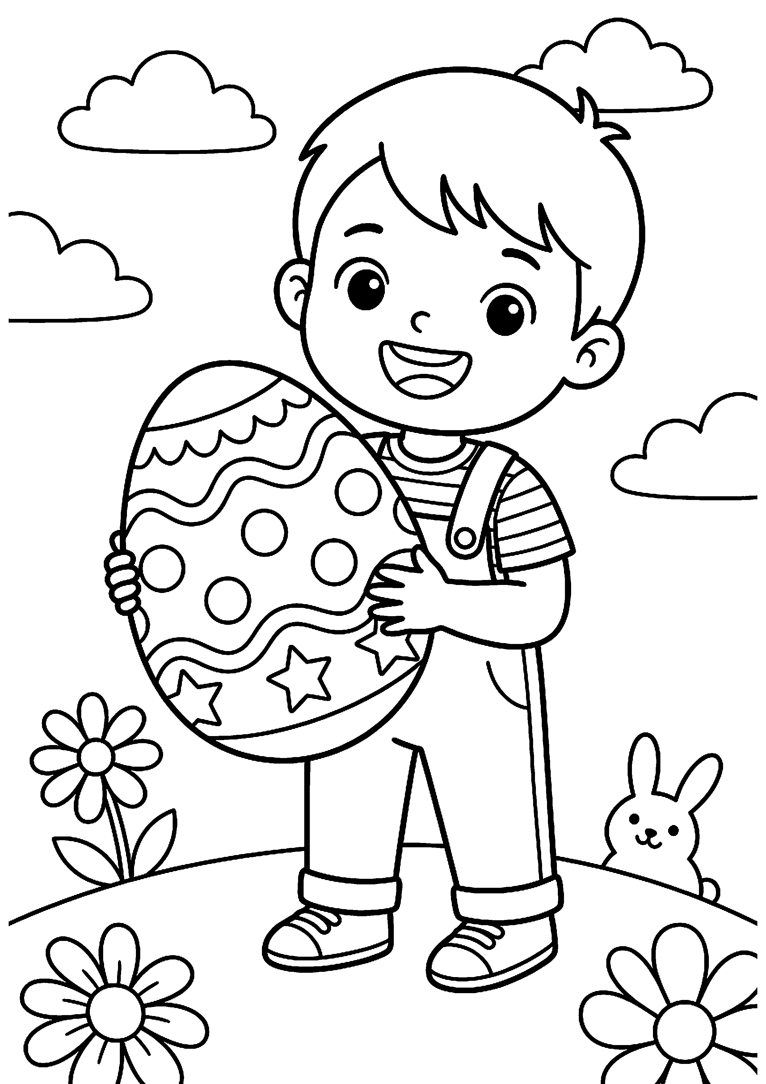 Kind houdt groot paasei vast kleurplaat