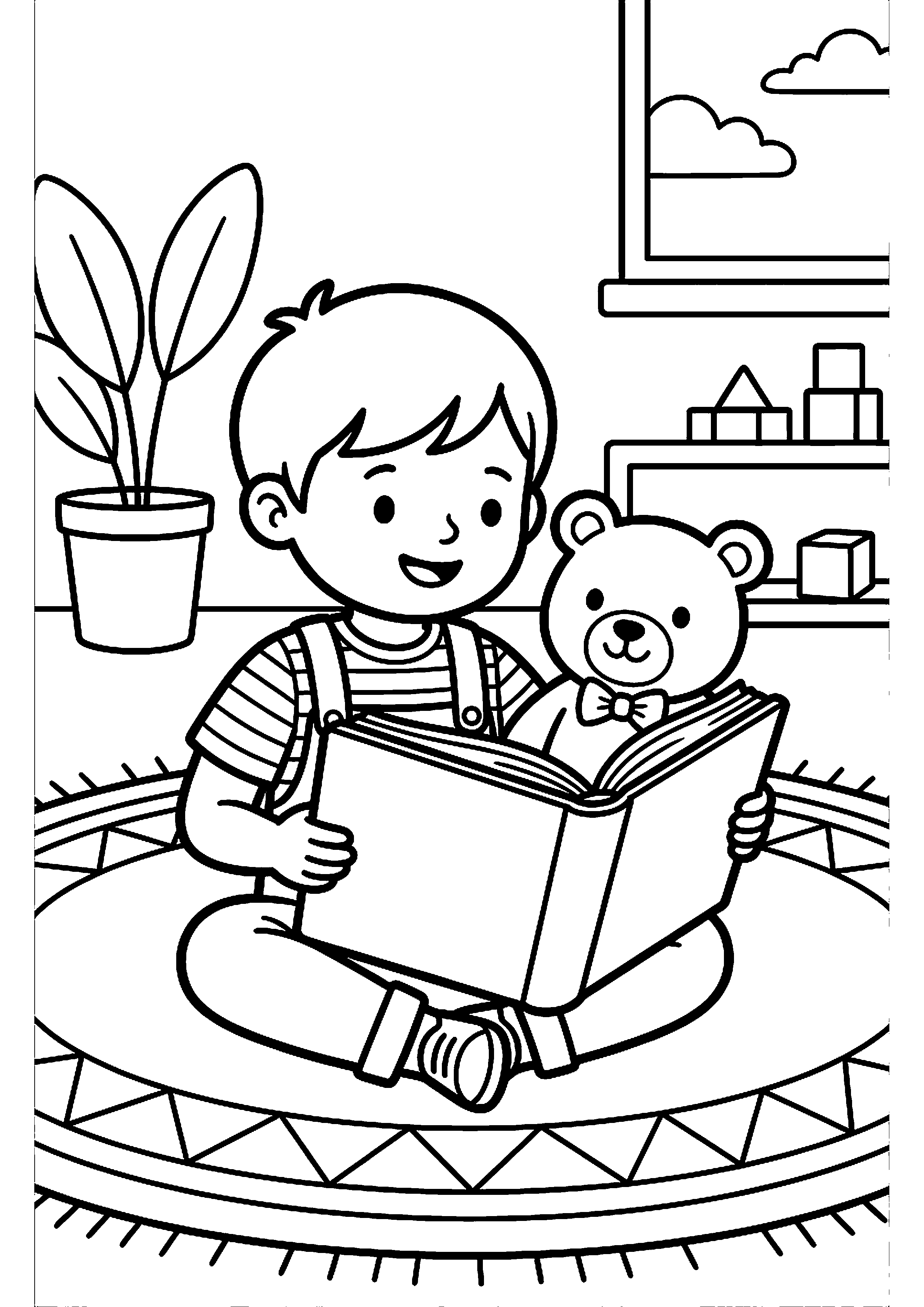 Kind leest samen met vriendje kleurplaat — gratis kleurplaat