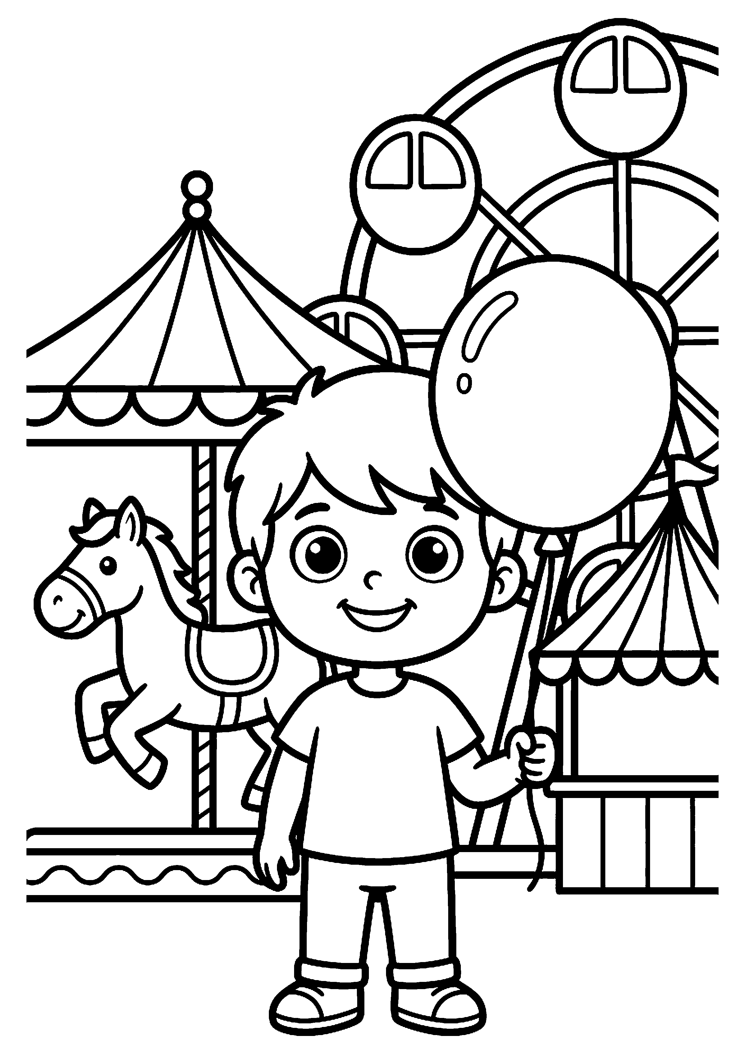 Kind met ballon op kermis kleurplaat — gratis kleurplaat