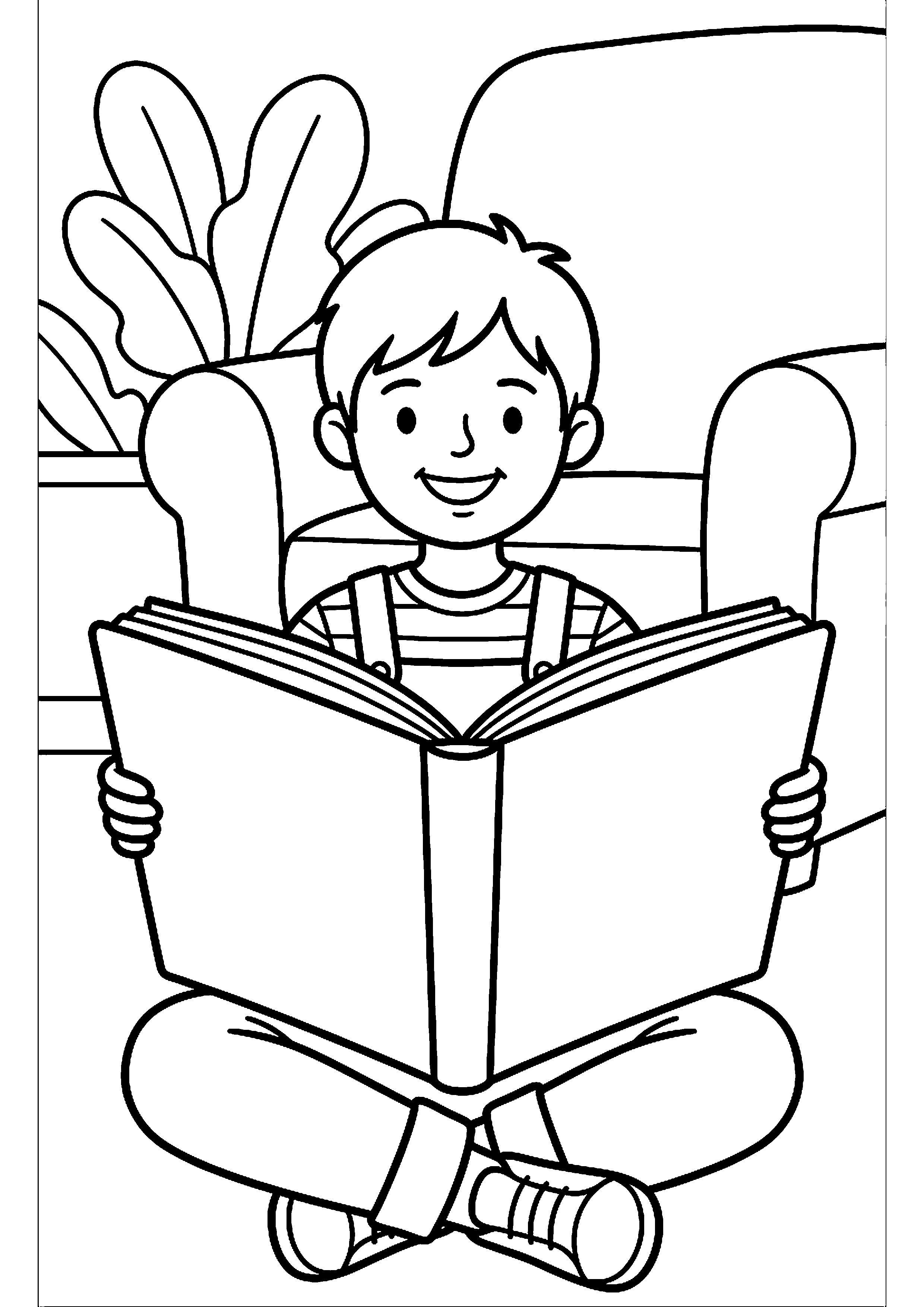 Kind met groot boek kleurplaat — gratis kleurplaat