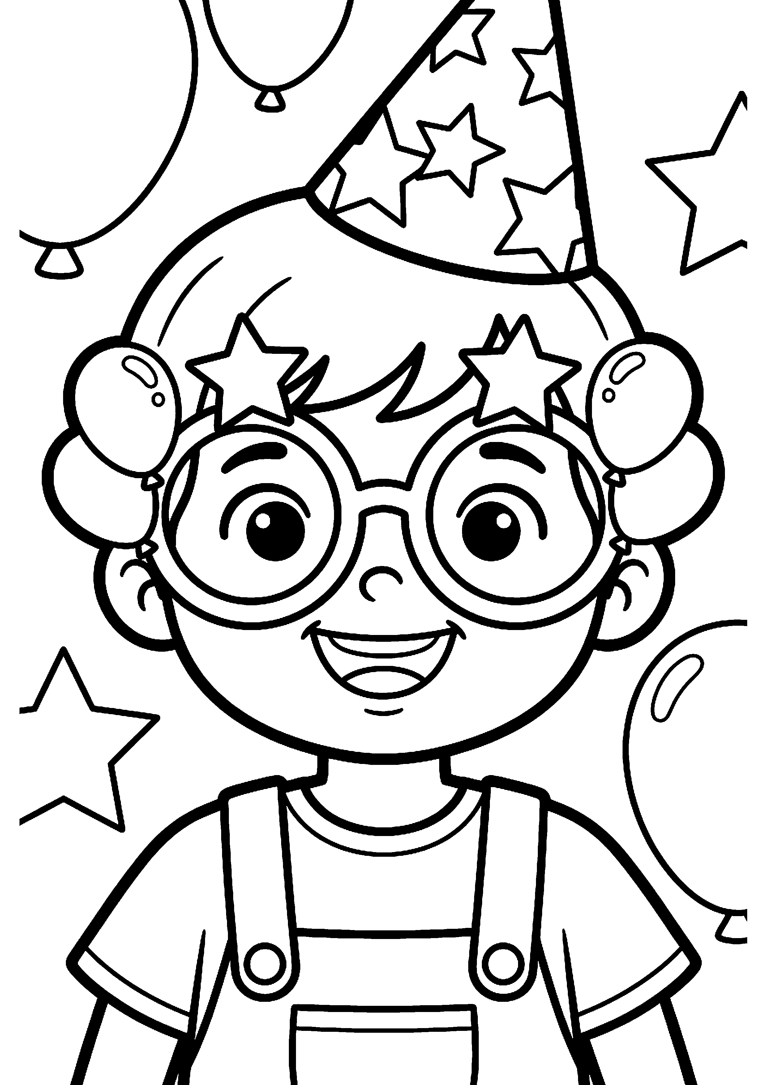 Kind met grote feestbril kleurplaat — gratis kleurplaat