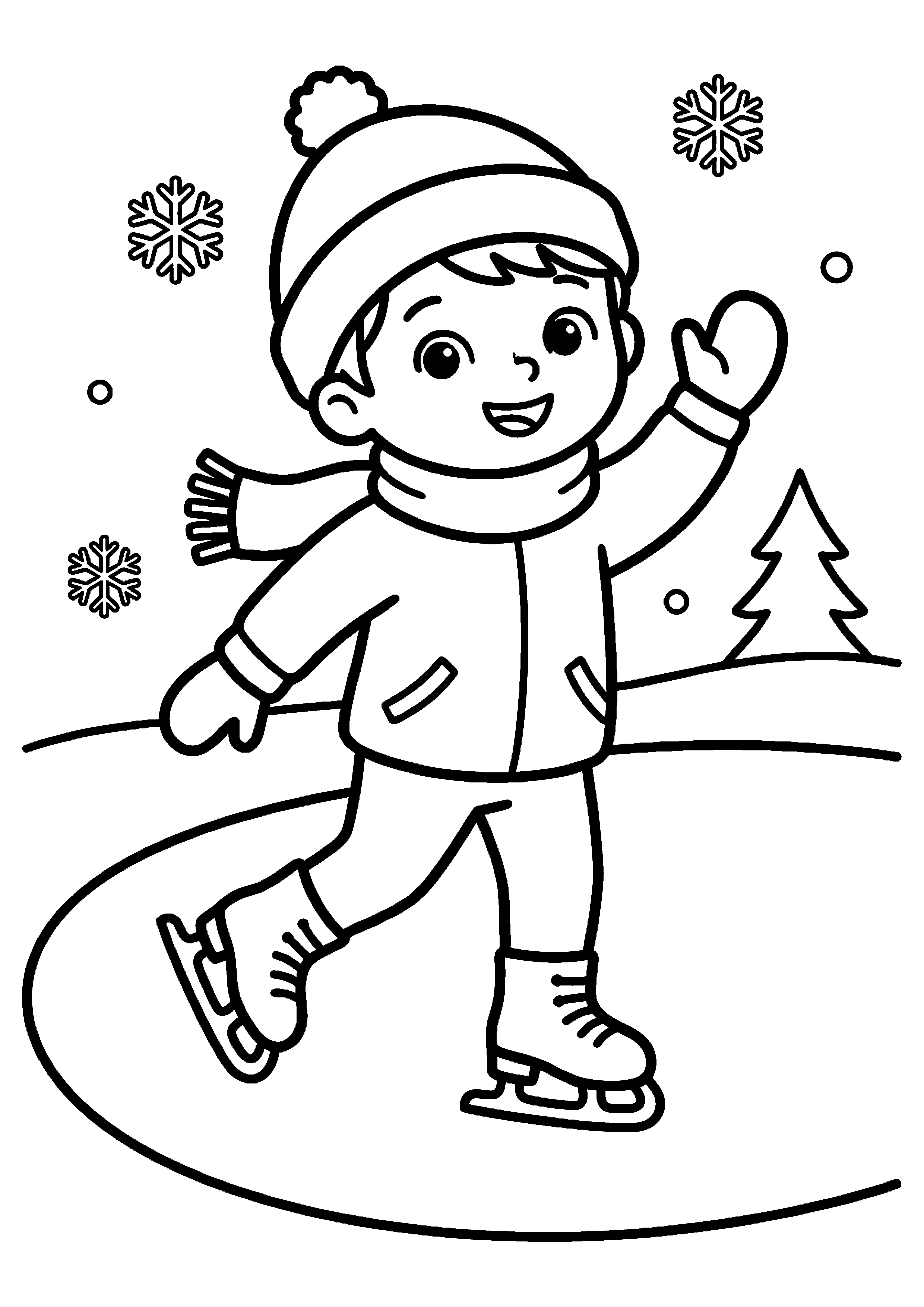 Kind schaatst op ijs kleurplaat — gratis kleurplaat