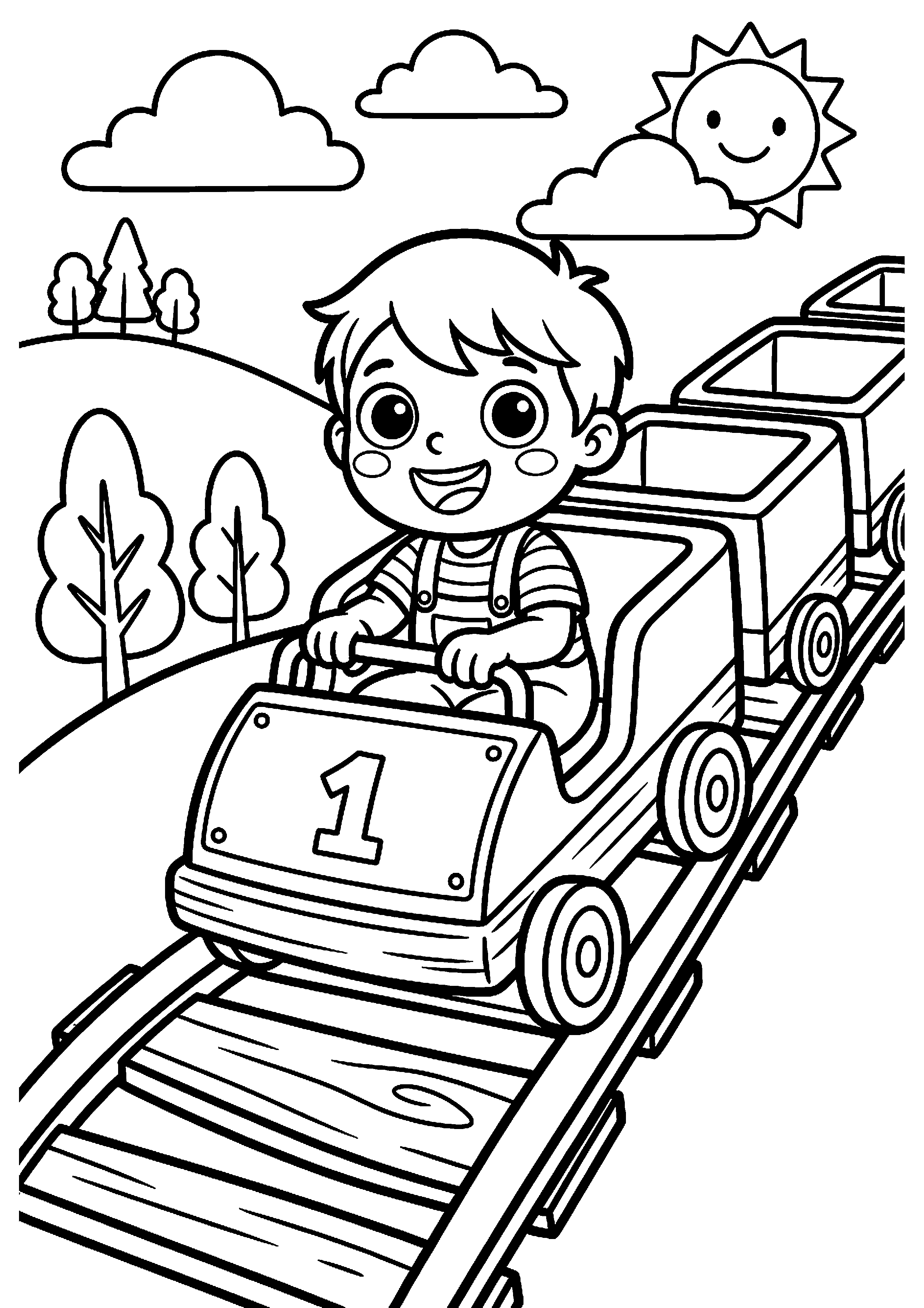 Kind zit in achtbaan kleurplaat — gratis kleurplaat