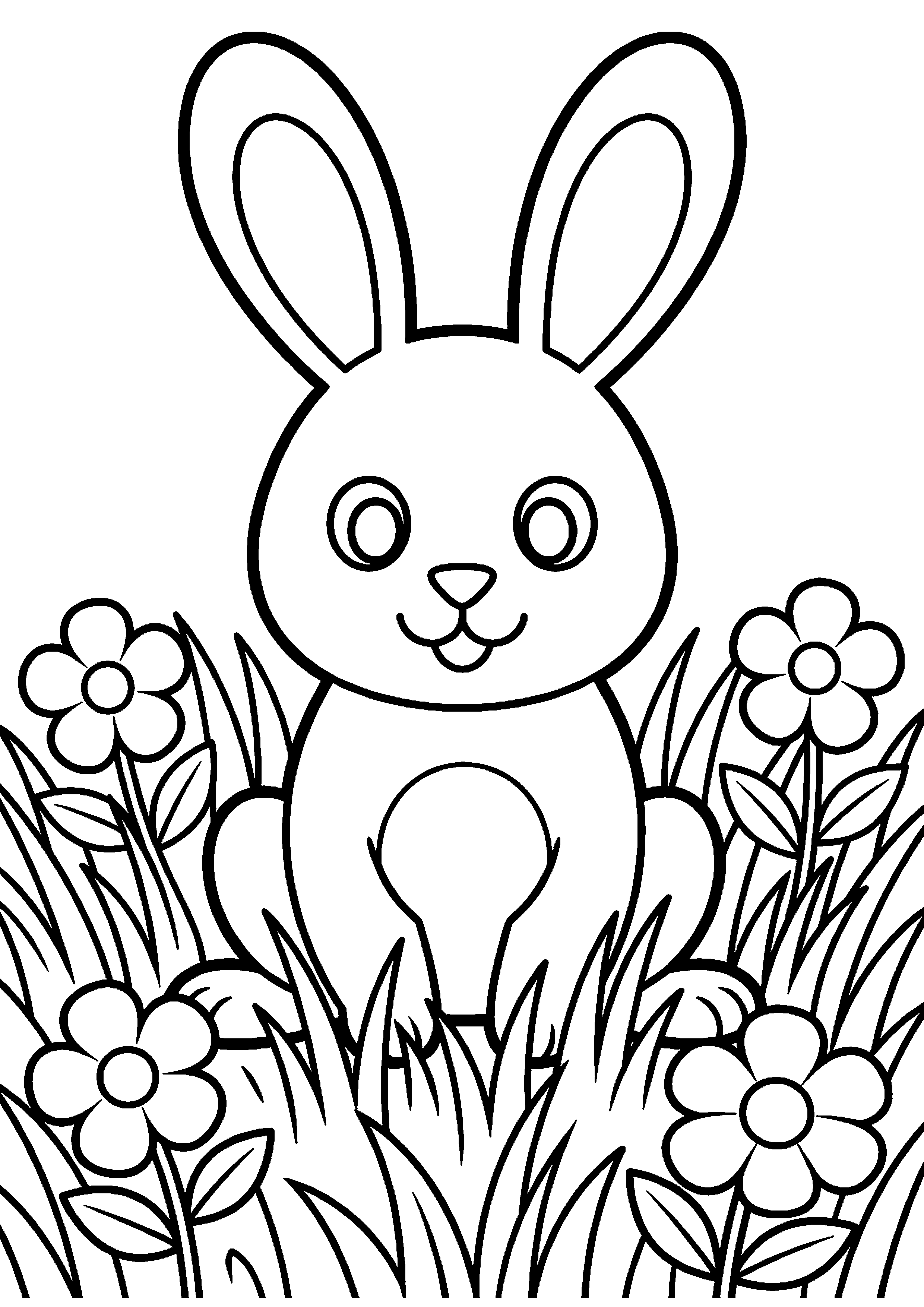 Konijn zit in gras kleurplaat — gratis kleurplaat