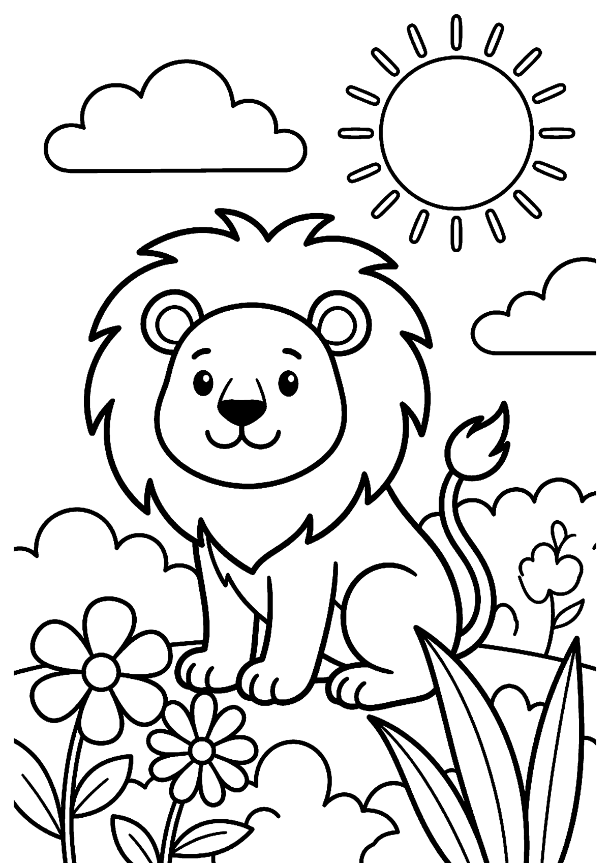 Leeuw in natuur kleurplaat — gratis kleurplaat