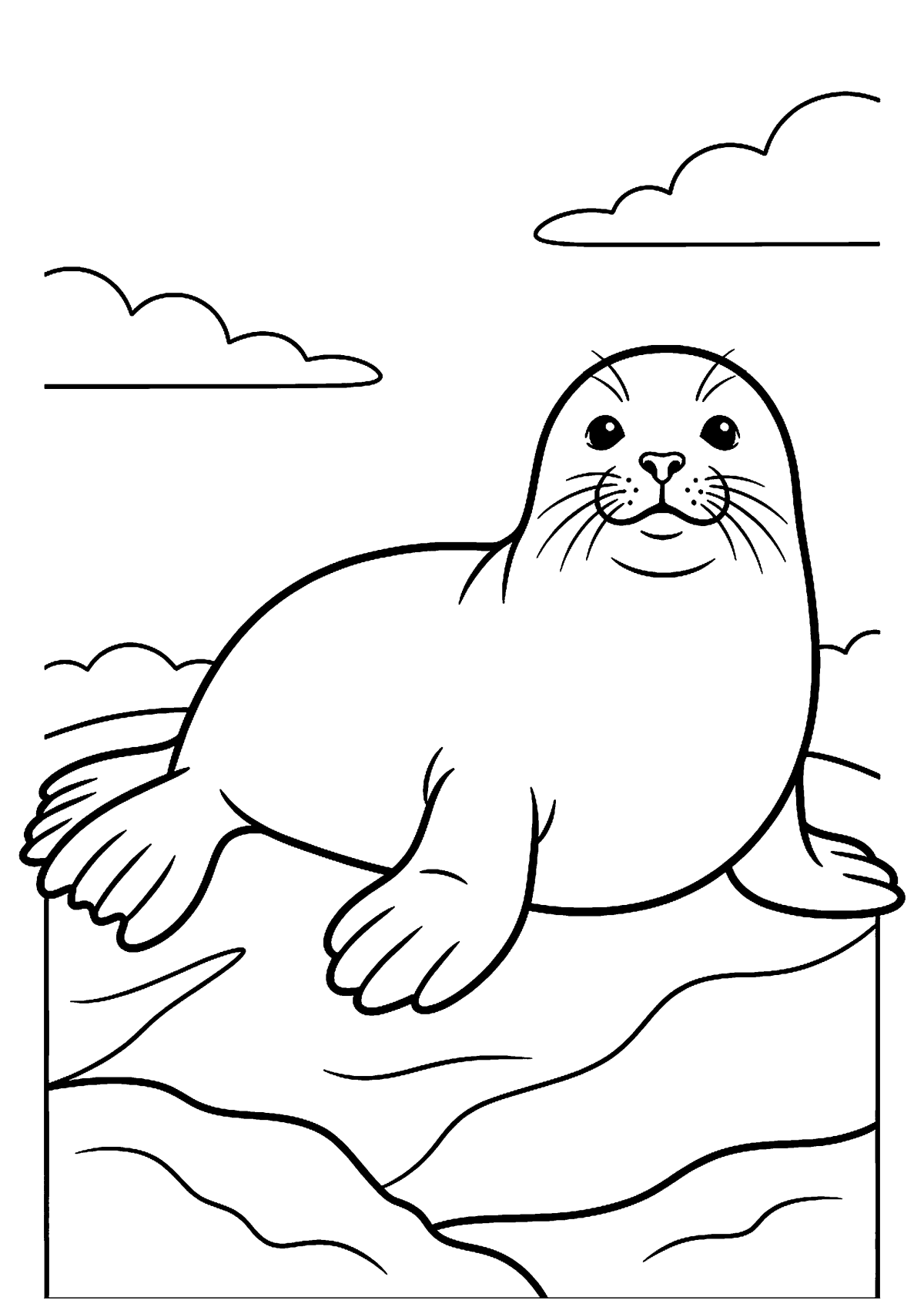 Liggende zeehond kleurplaat — gratis kleurplaat