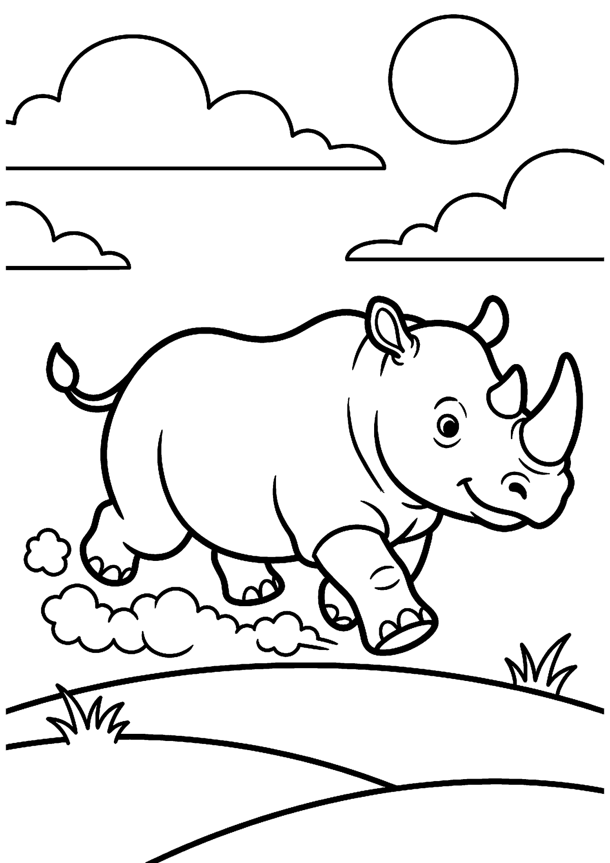 Lopende neushoorn kleurplaat — gratis kleurplaat