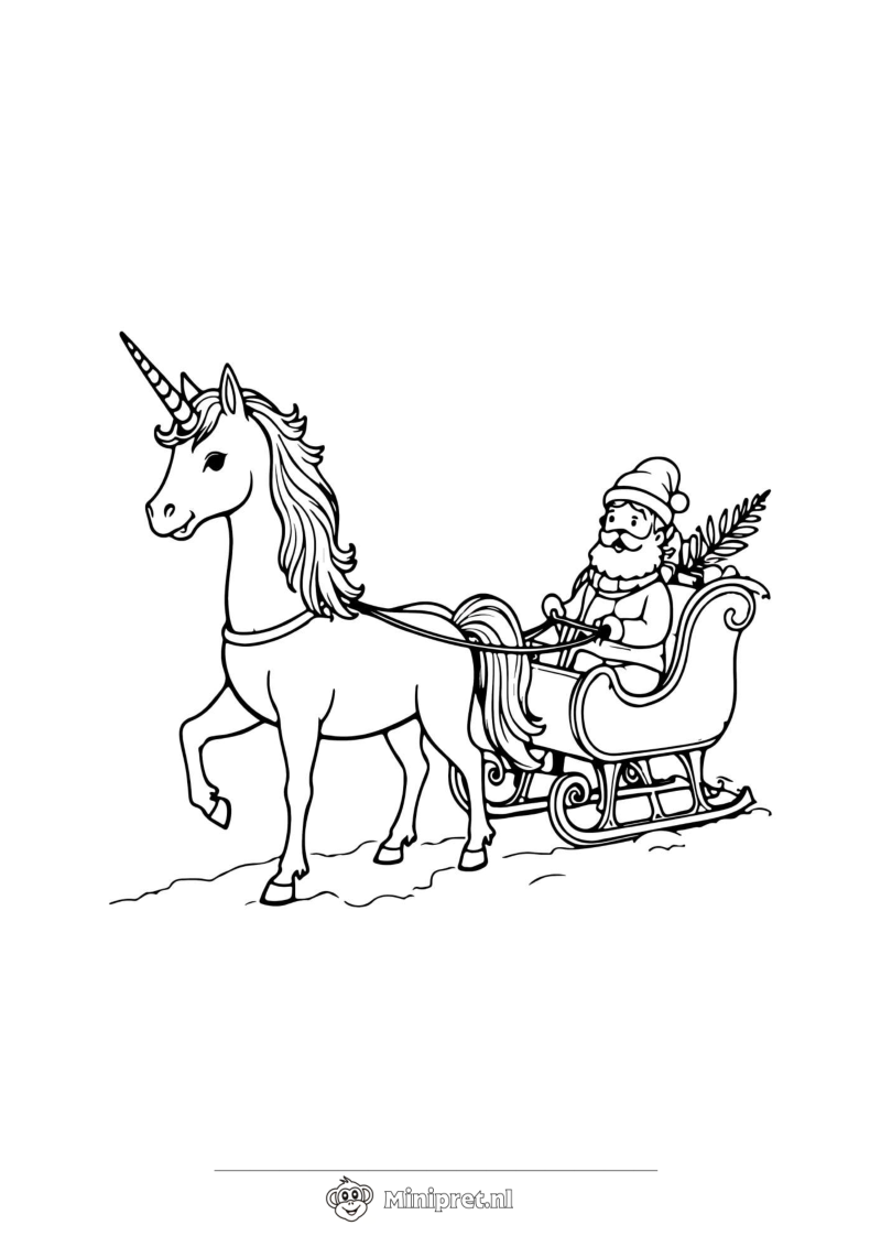 Eenhoorn met Kerstslee kleurplaat — gratis kleurplaat