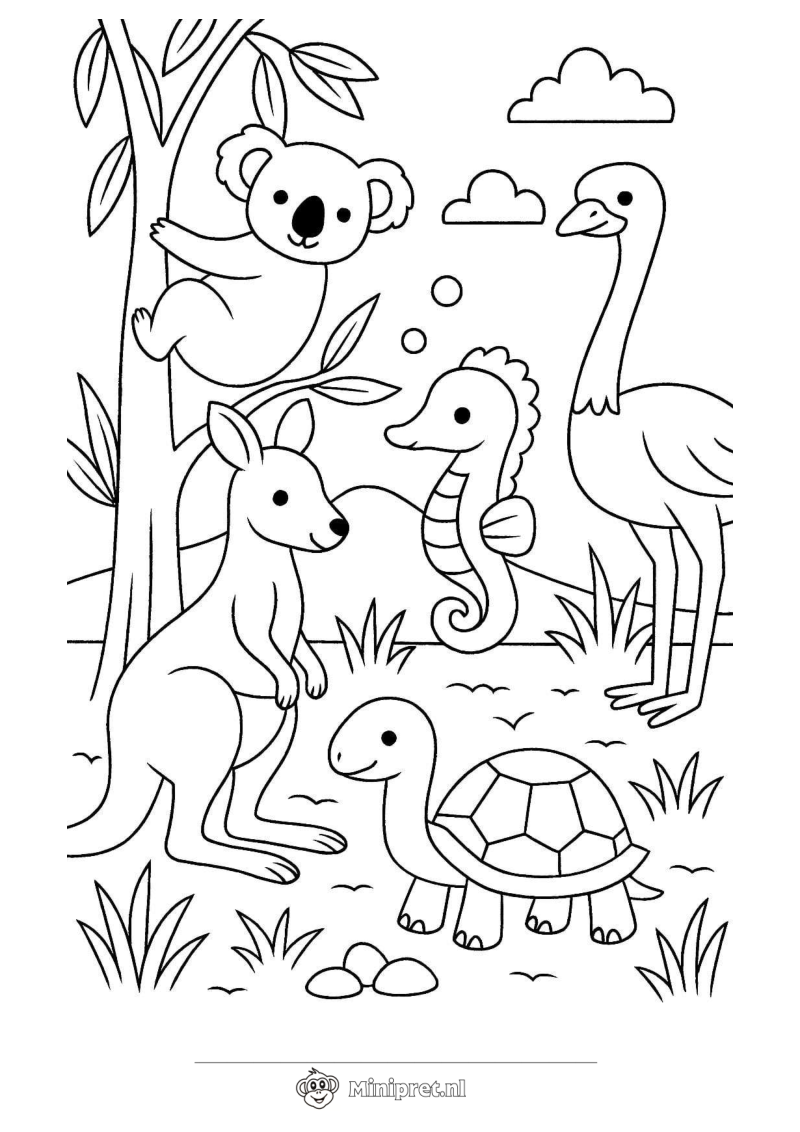 Kangoeroe en Koala kleurplaat — gratis kleurplaat