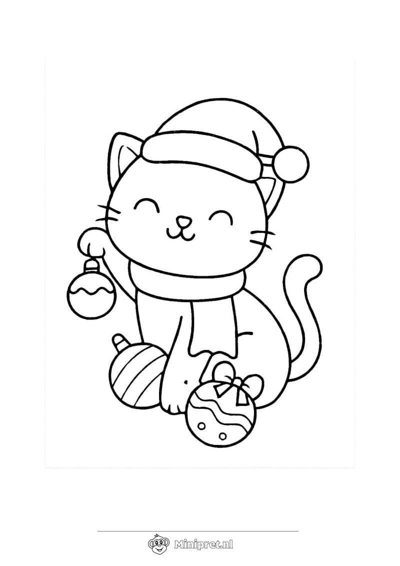 Kerstkatten kleurplaat — gratis kleurplaat