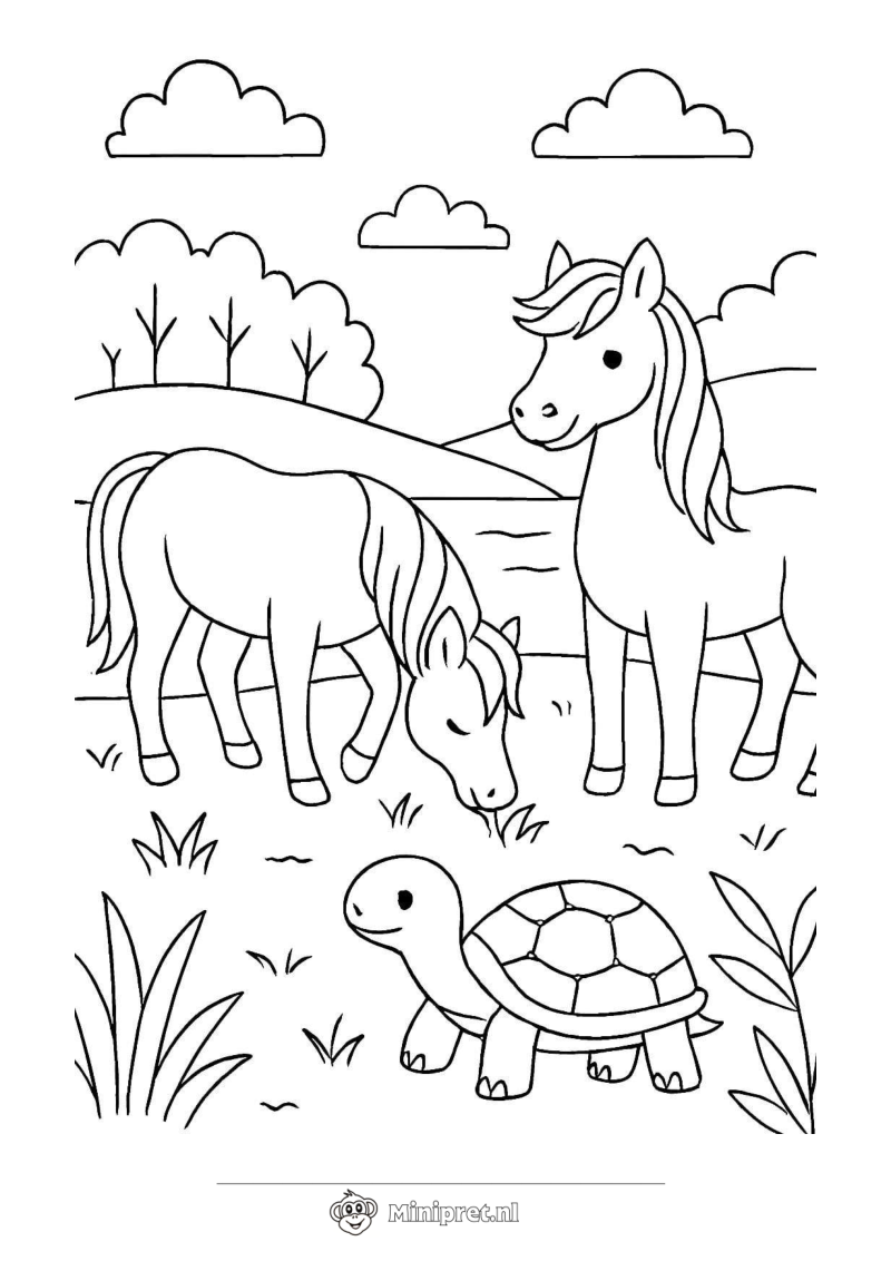 Lente Paarden kleurplaat — gratis kleurplaat