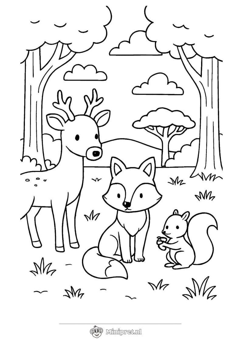 Vos en Eekhoorn in de Herfst kleurplaat — gratis kleurplaat