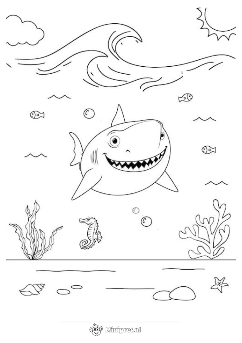 Zeepaardje en Haaien kleurplaat — gratis kleurplaat