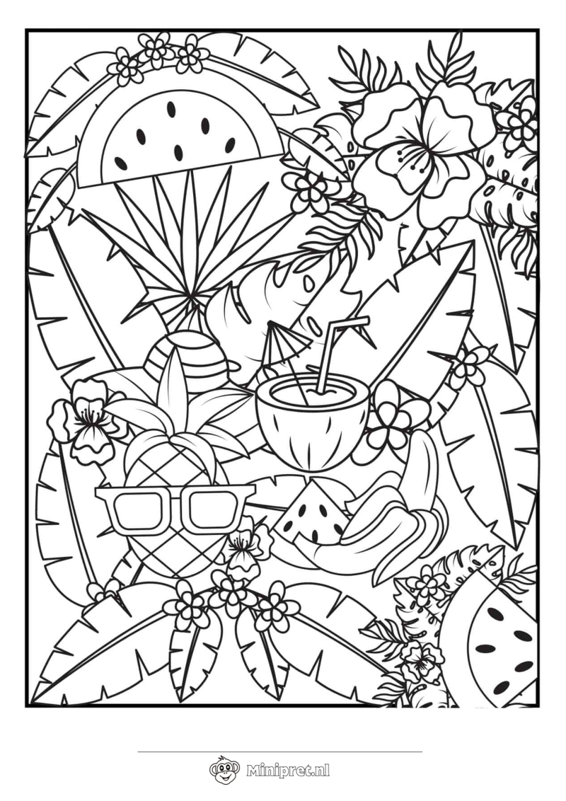 Zomer Watermeloen kleurplaat — gratis kleurplaat