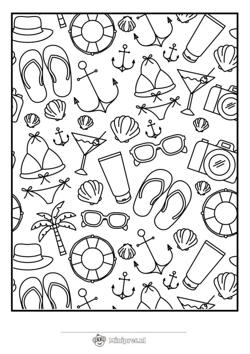 Zomerstrand kleurplaat — gratis kleurplaat