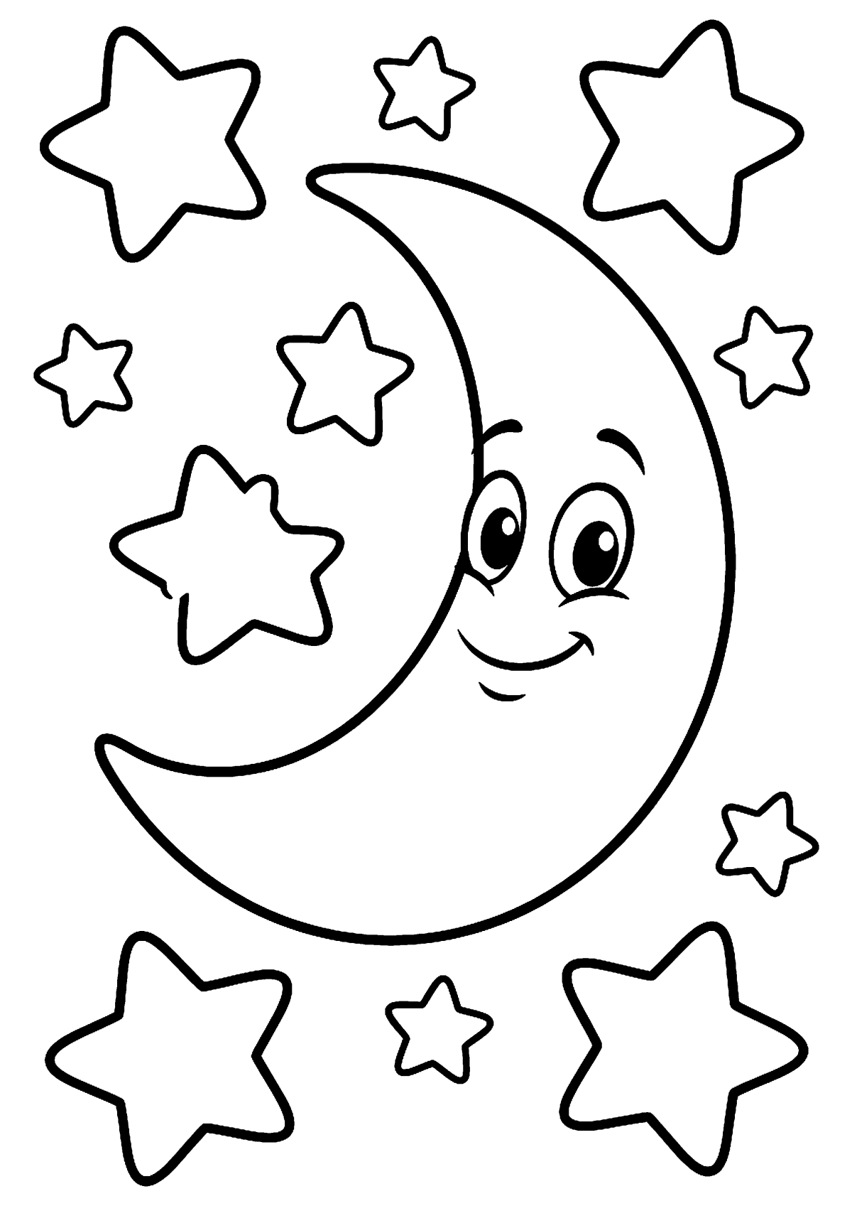 Maan met sterren kleurplaat — gratis kleurplaat