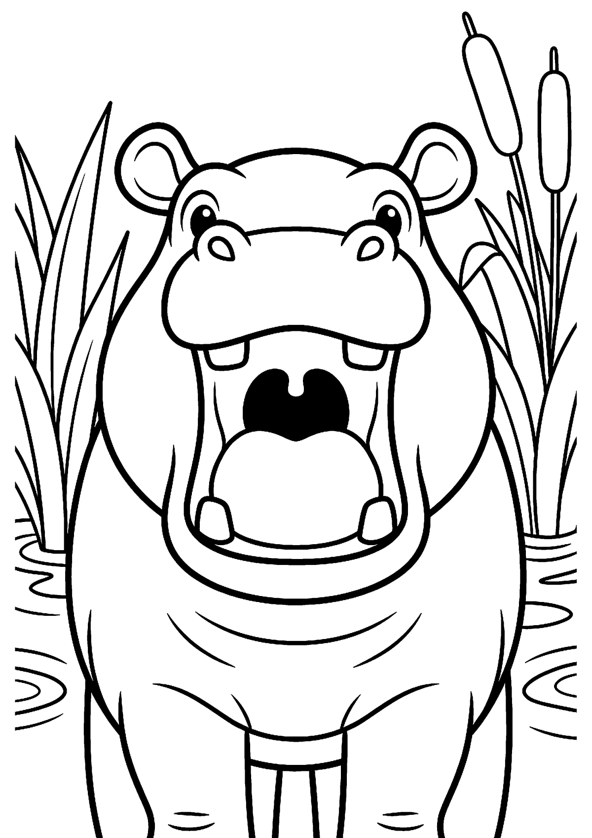 Nijlpaard opent mond kleurplaat — gratis kleurplaat