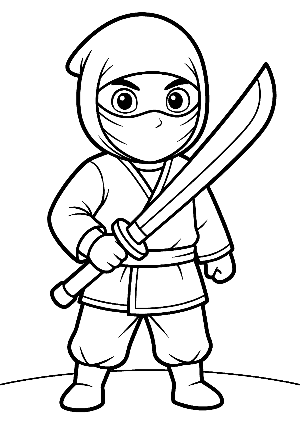 Ninja met zwaard kleurplaat — gratis kleurplaat
