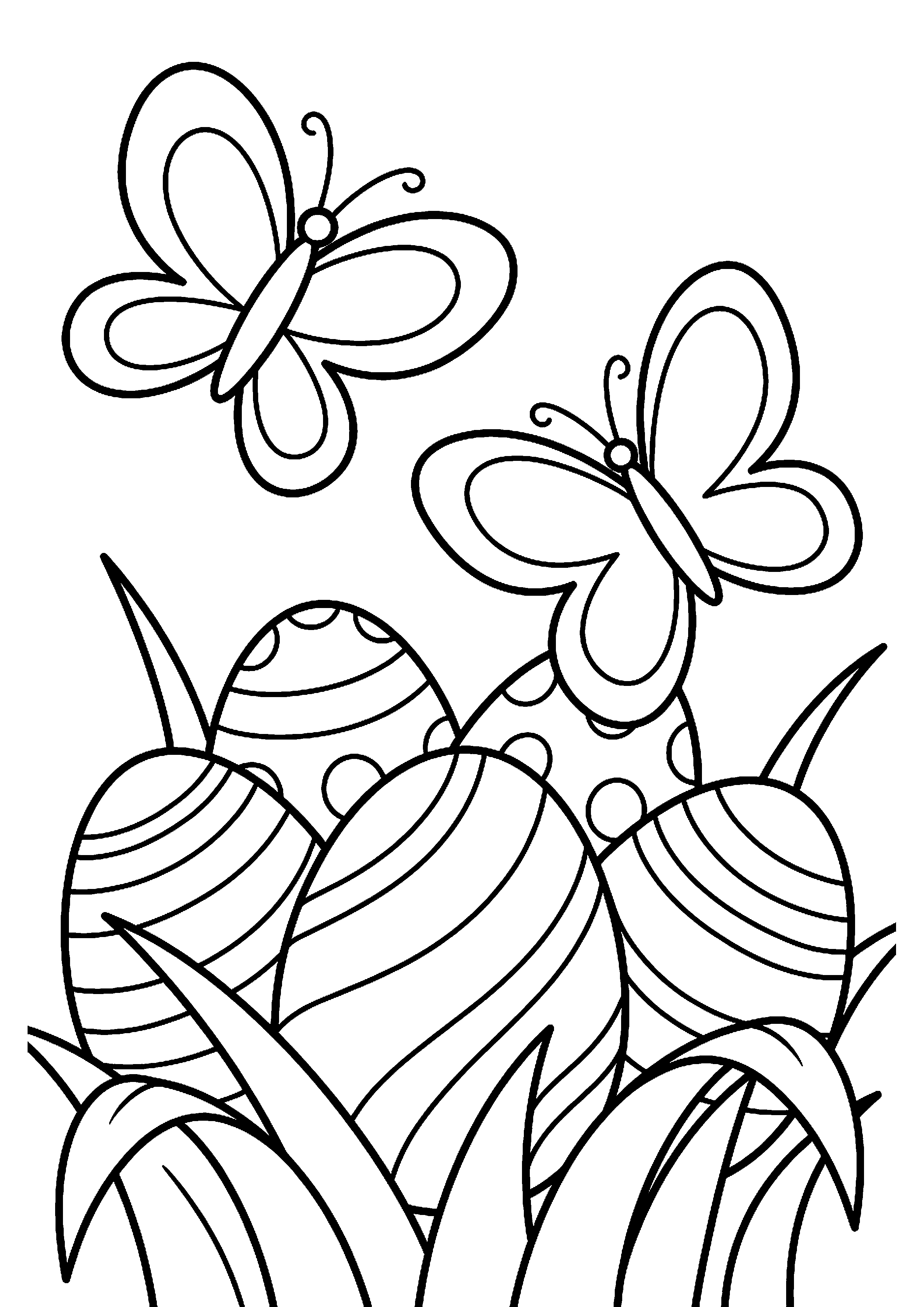 Paaseieren in gras met vlinders kleurplaat — gratis kleurplaat